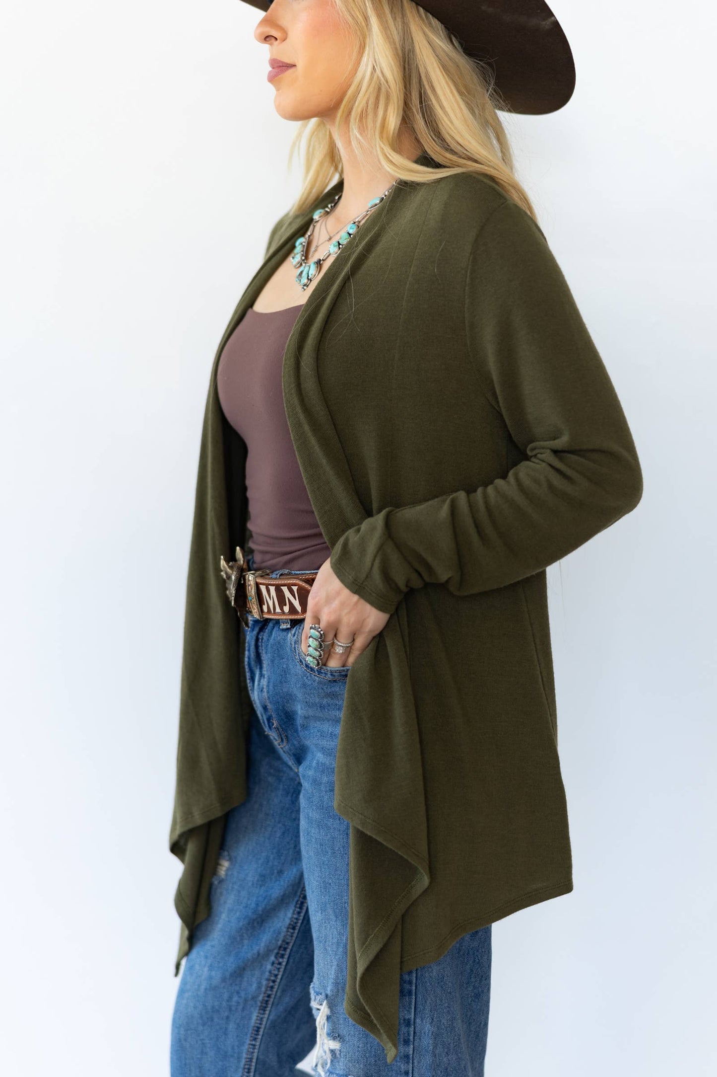 Soft Drape Open Front Chocolate Brown Cardigan