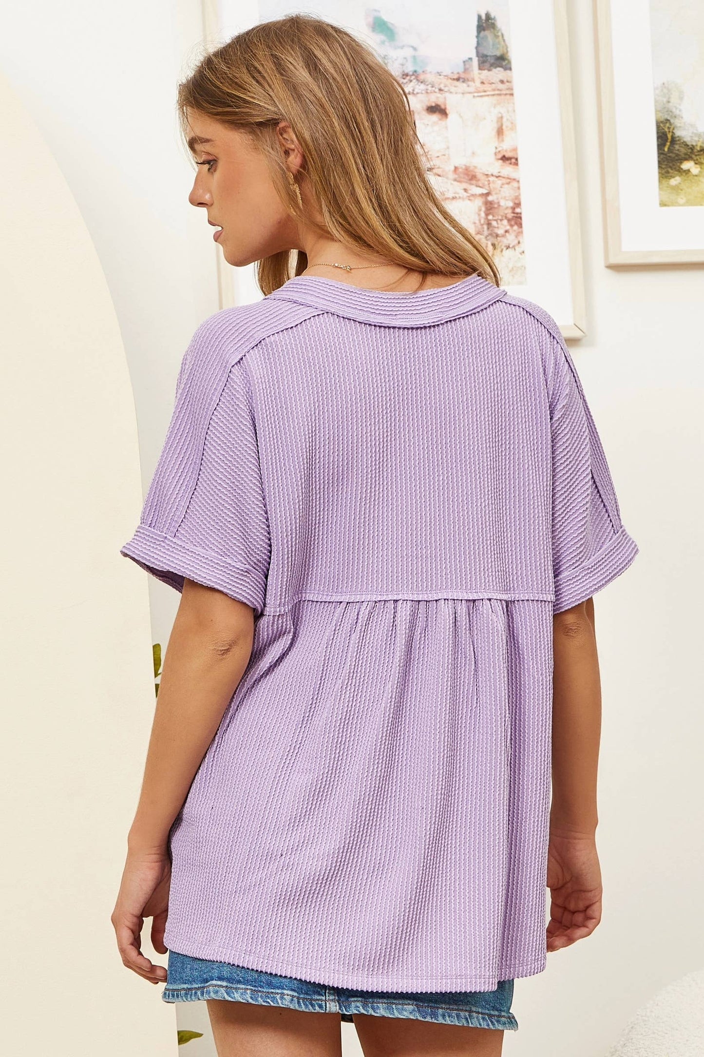 Black, Lilac, Coral Short Sleeve Shirt