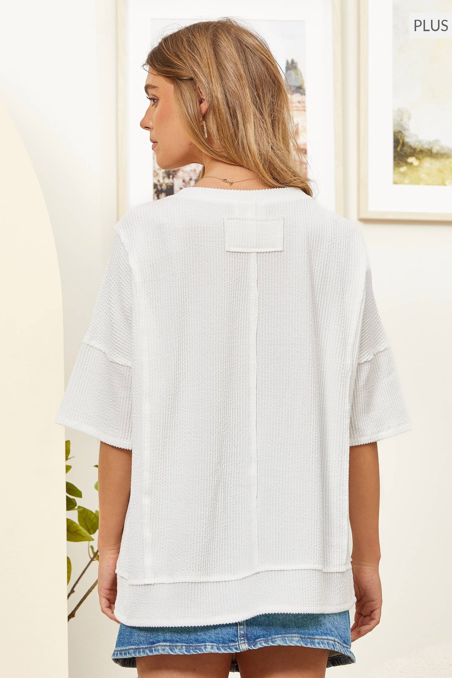 PLUS SIZE Half Sleeve Relaxed Pocket shirt White and peach