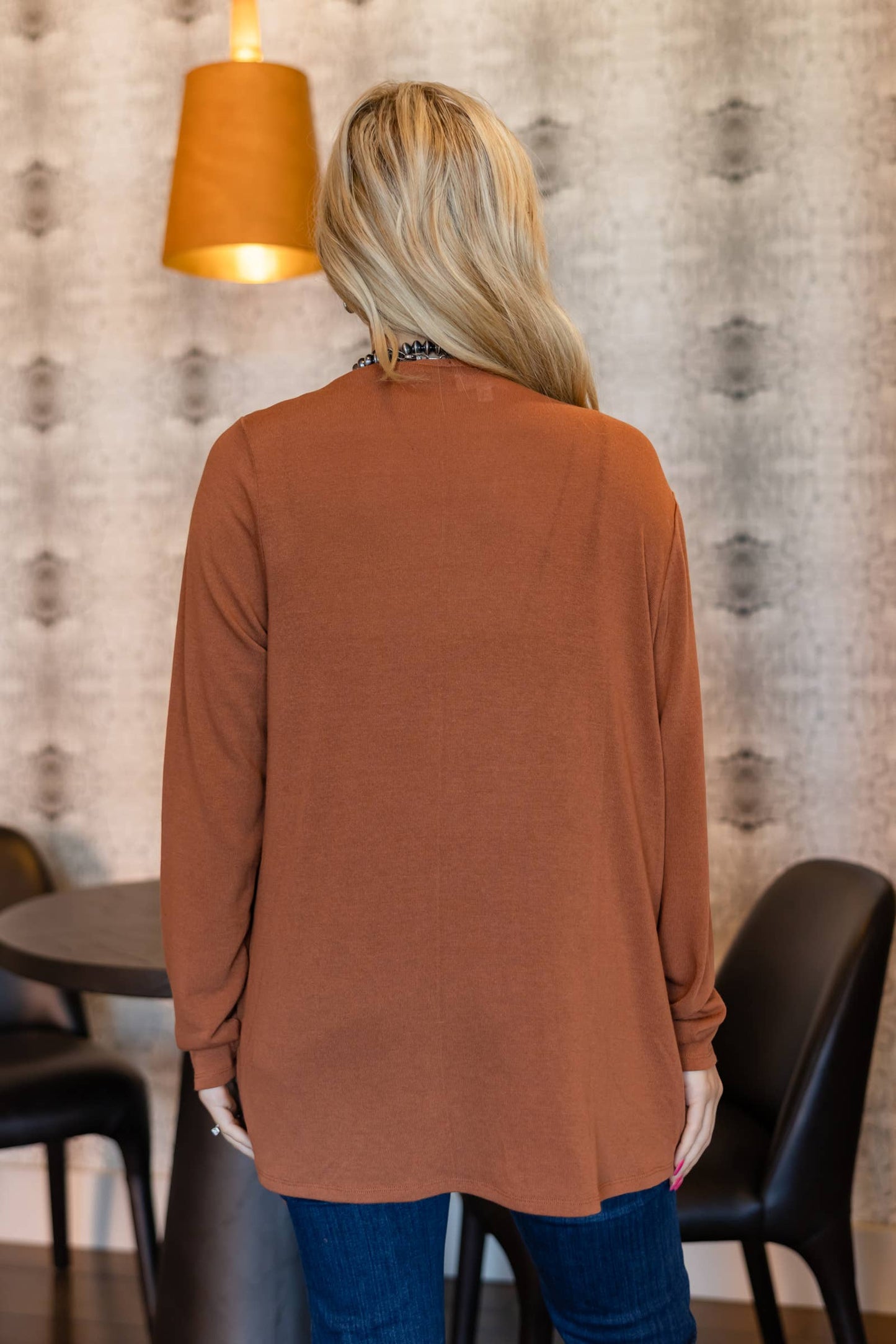 Soft Drape Open Front Chocolate Brown Cardigan