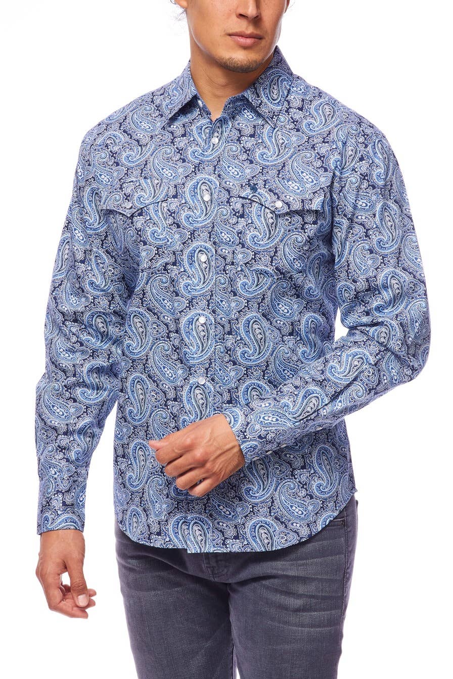 Brown and Blue Paisley Men's Western Shirt