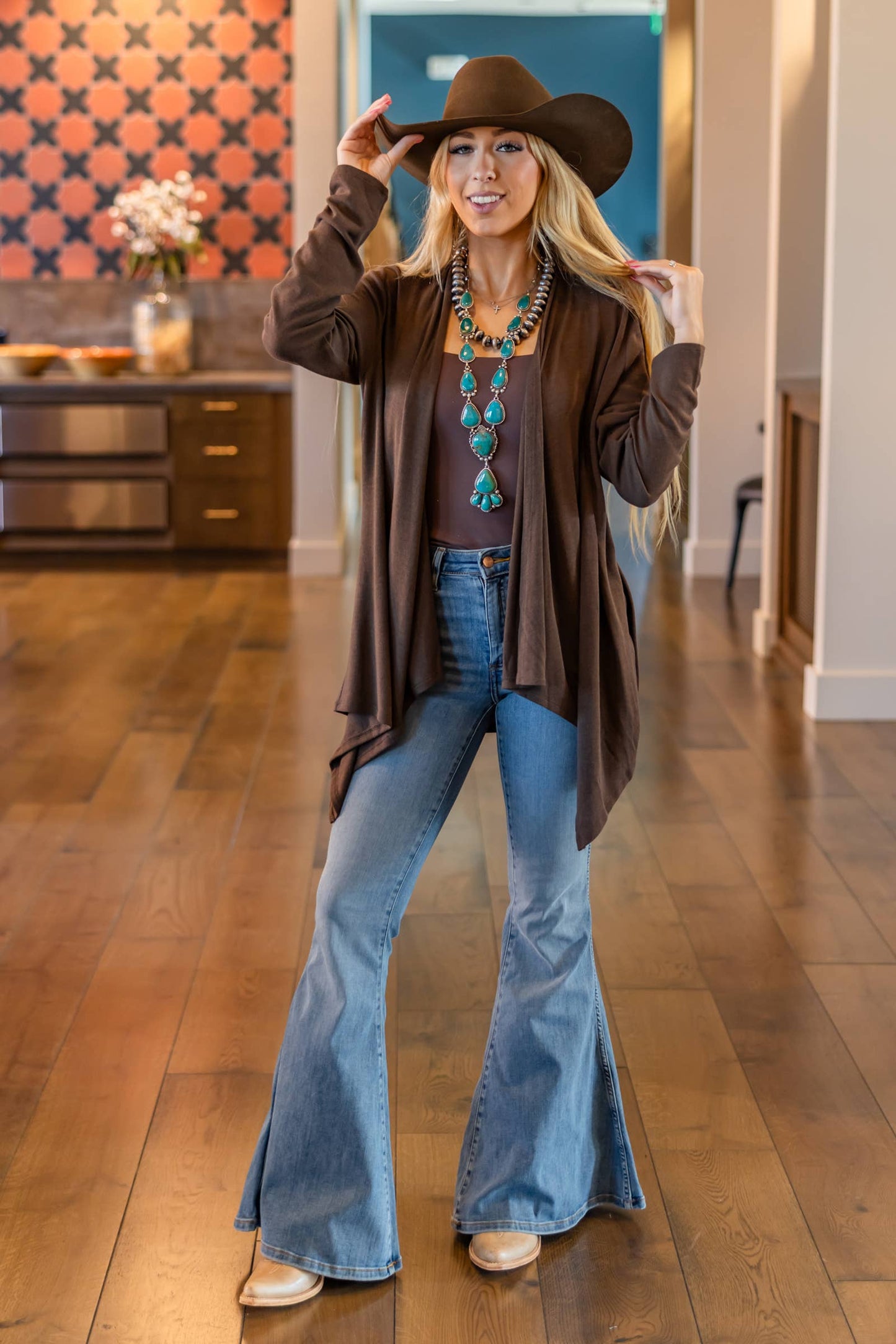 Soft Drape Open Front Chocolate Brown Cardigan