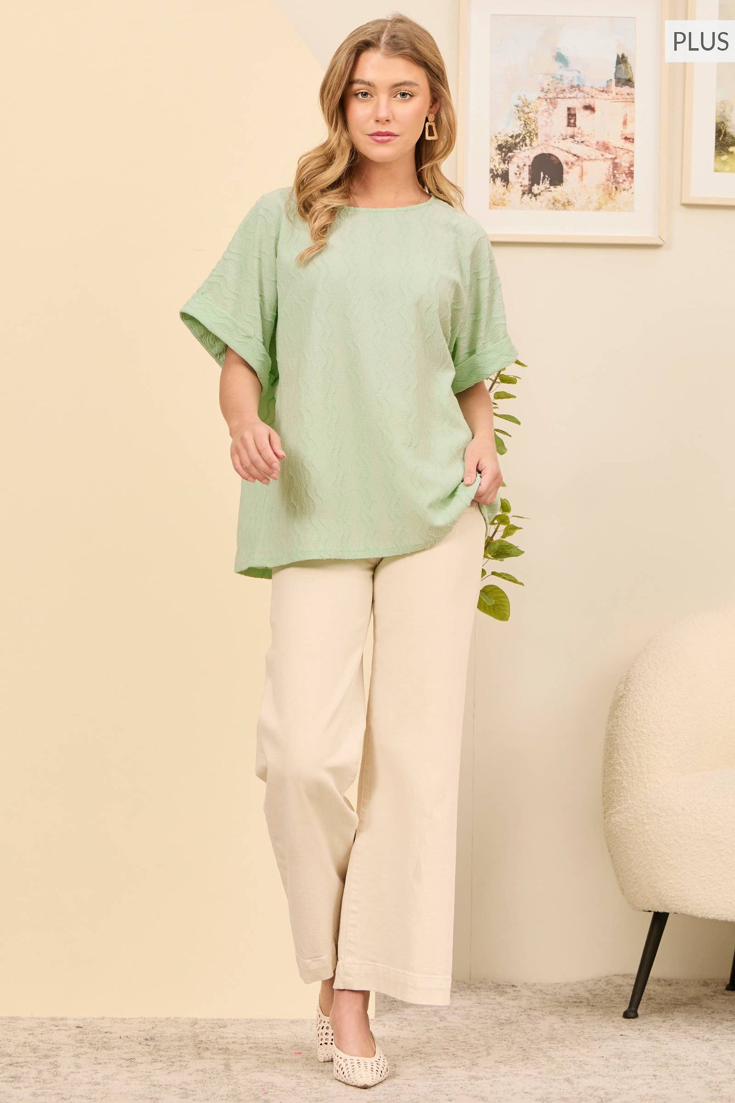 PLUS SIZE Textured Dolman Sleeve Top Blue