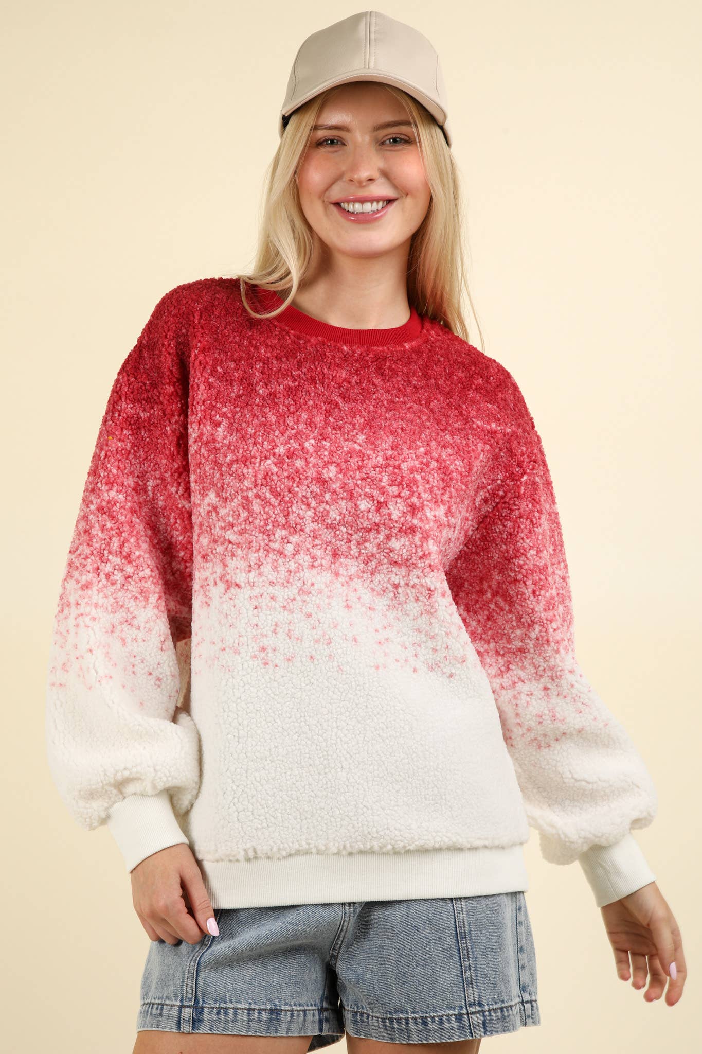 Pink Soft Fleece Warm Cozy Ombre Oversized Sweatshirt