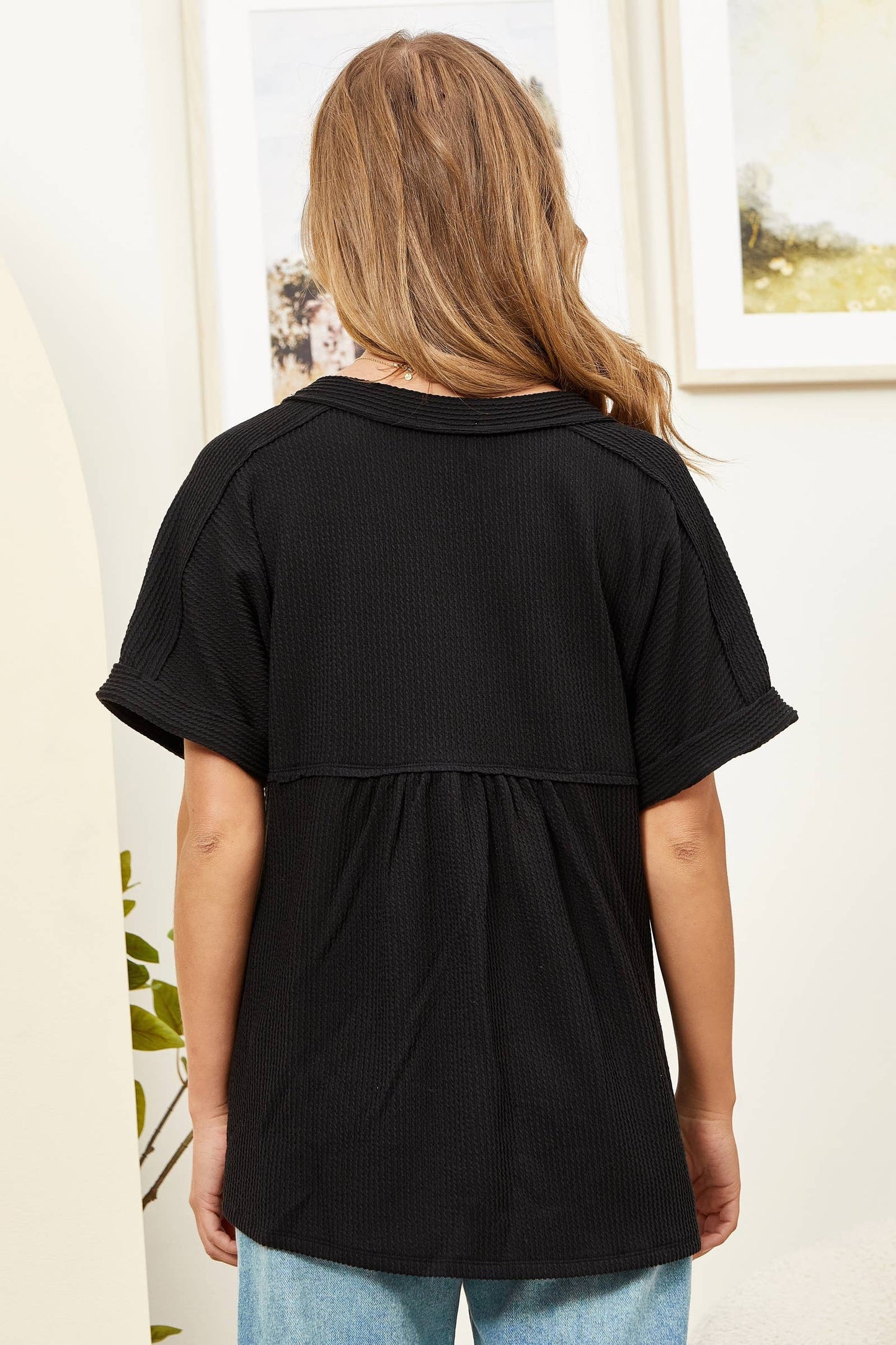 Black, Lilac, Coral Short Sleeve Shirt