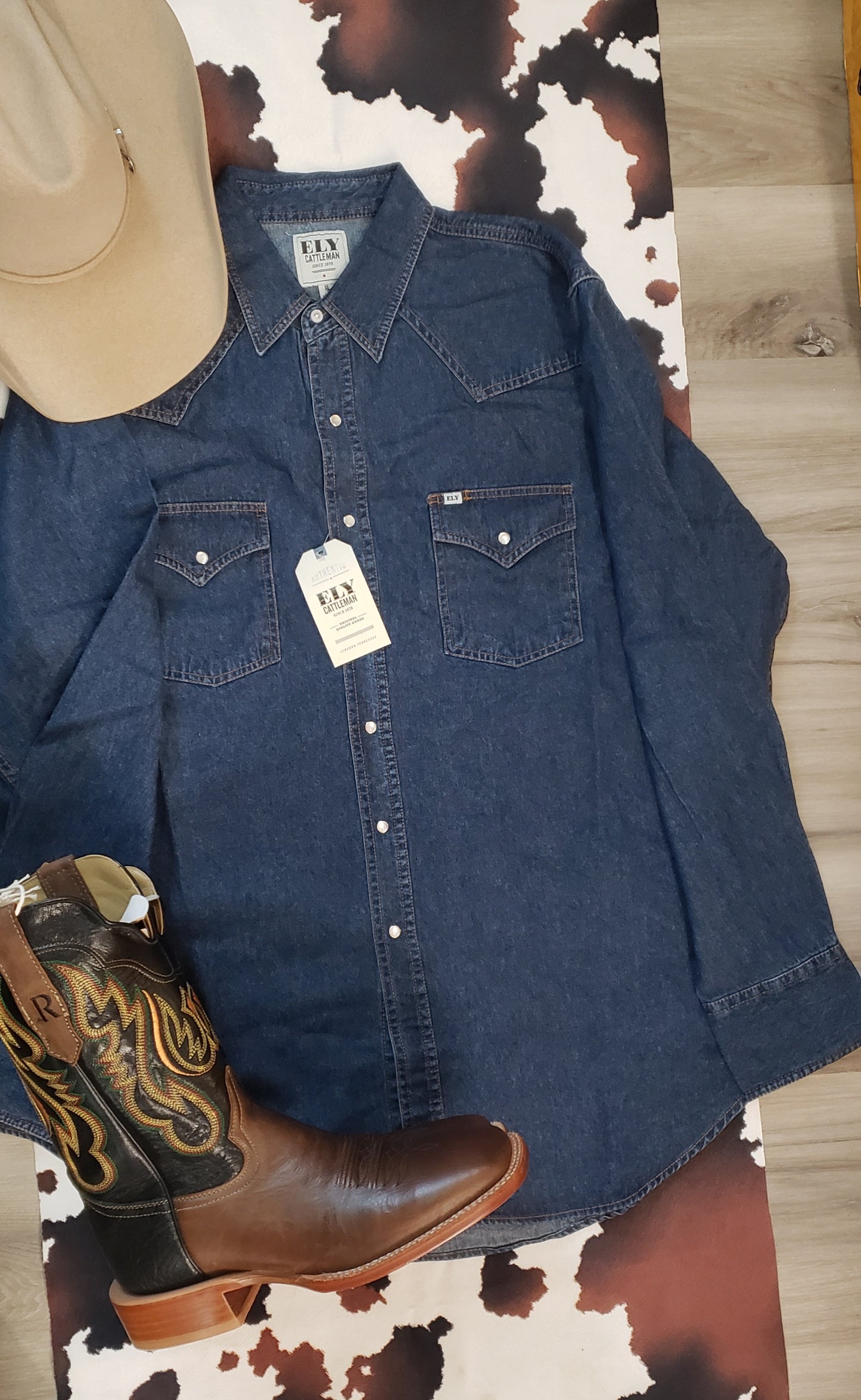 Men's Denim Pearl Snap Shirt by Ely Cattleman