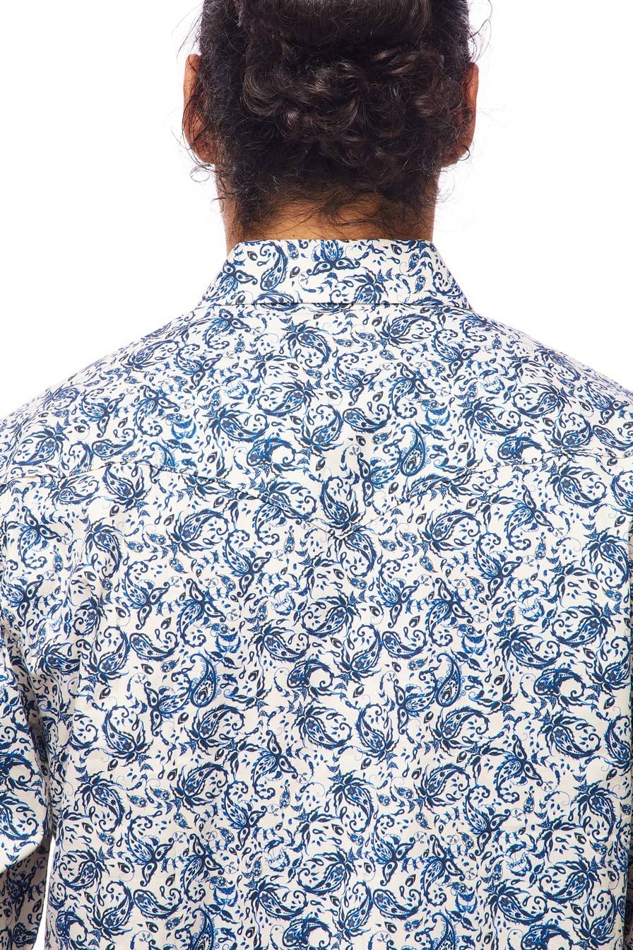 Brown and Blue Paisley Men's Western Shirt