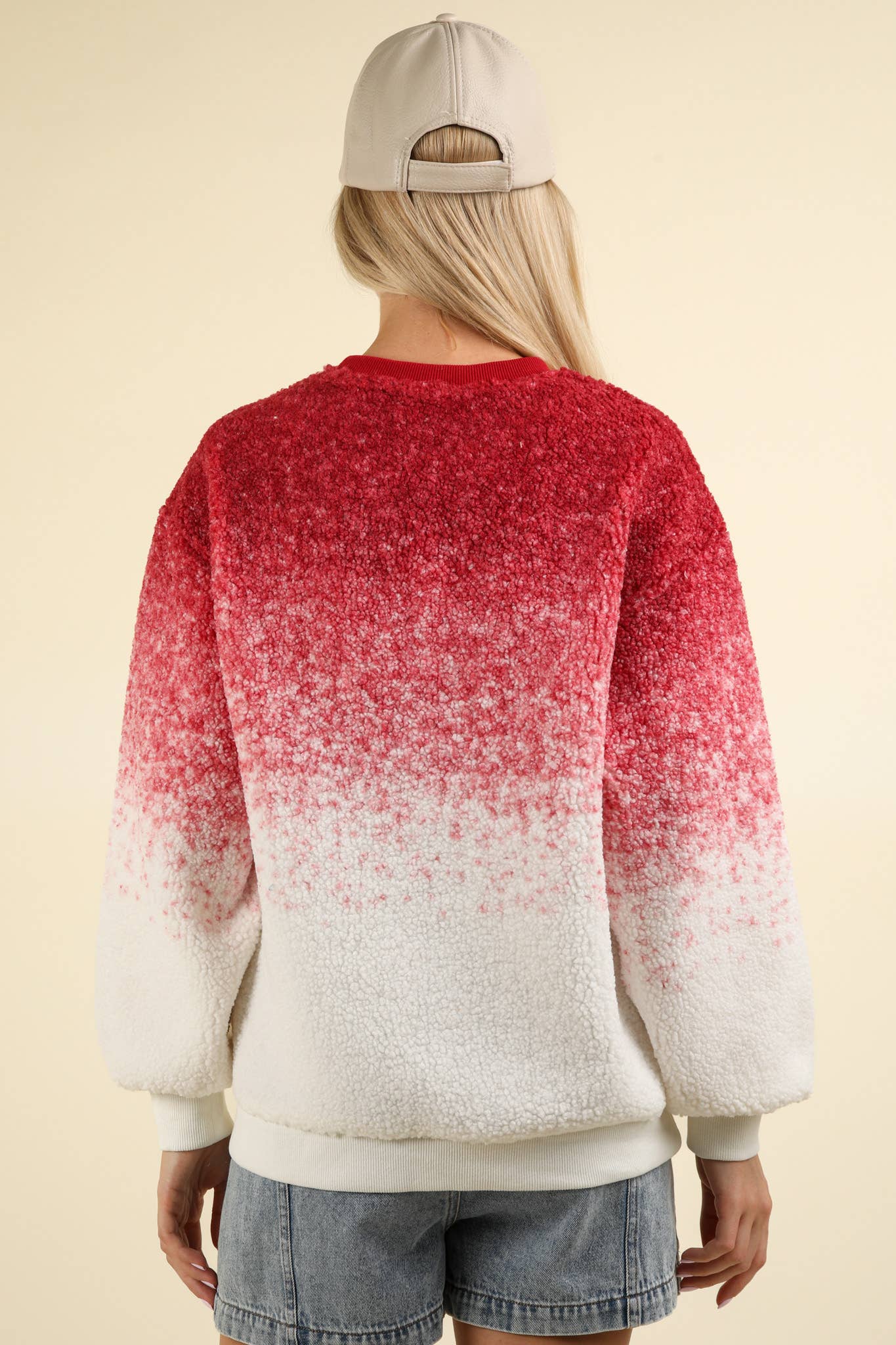 Pink Soft Fleece Warm Cozy Ombre Oversized Sweatshirt
