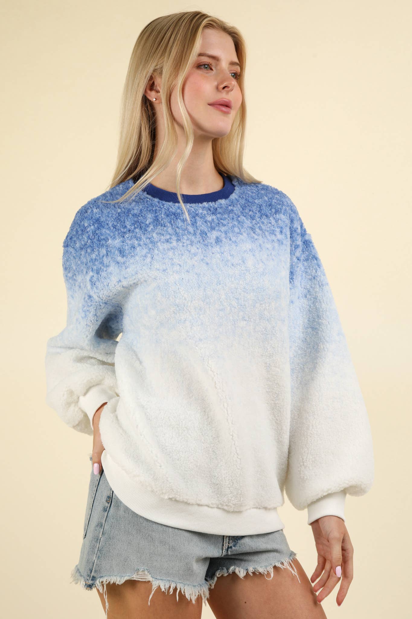 Pink Soft Fleece Warm Cozy Ombre Oversized Sweatshirt