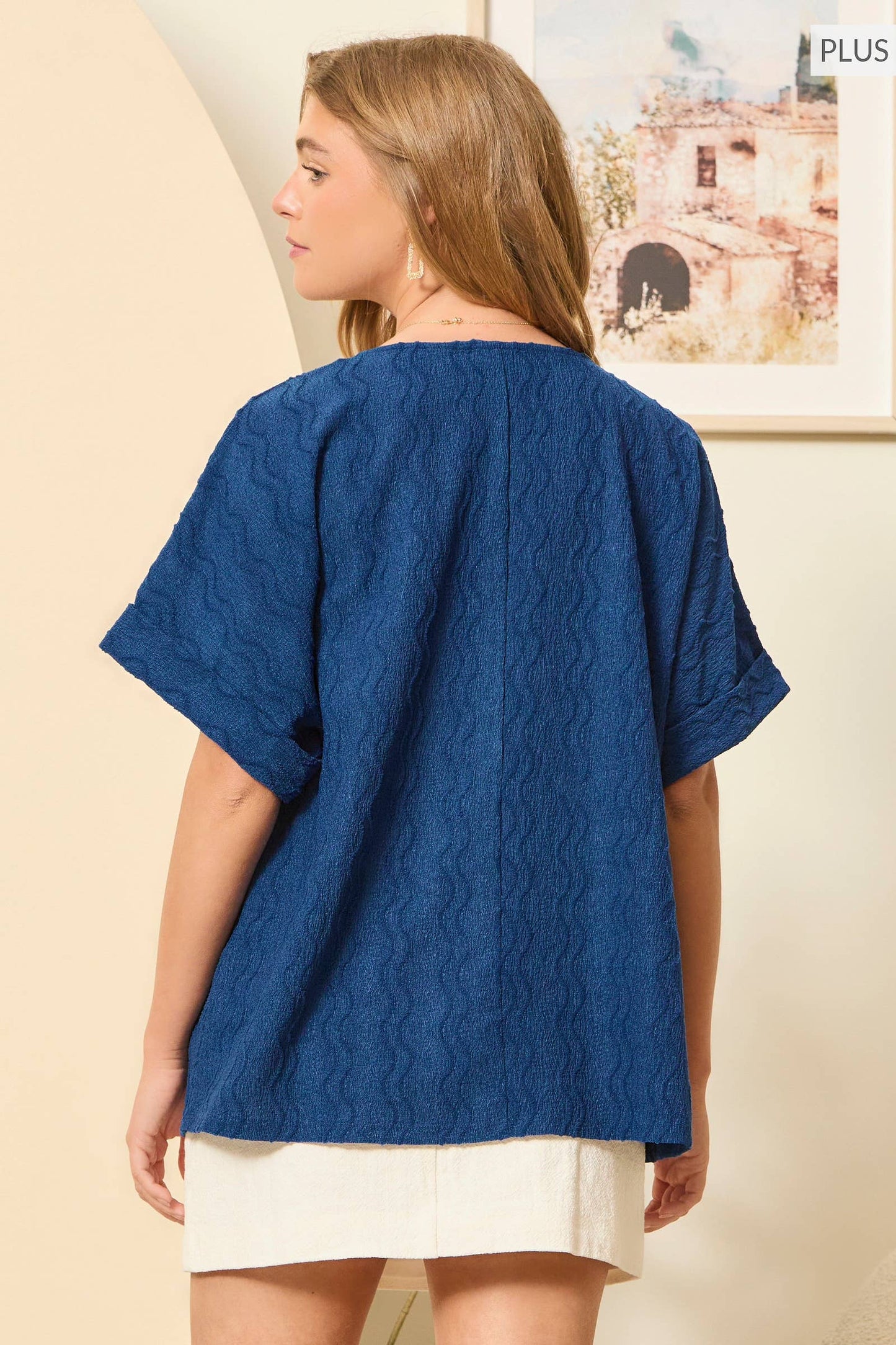 PLUS SIZE Textured Dolman Sleeve Top Blue