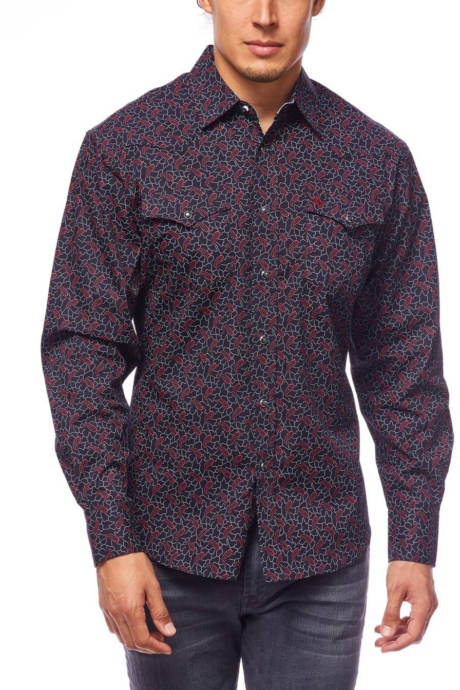 Brown and Blue Paisley Men's Western Shirt