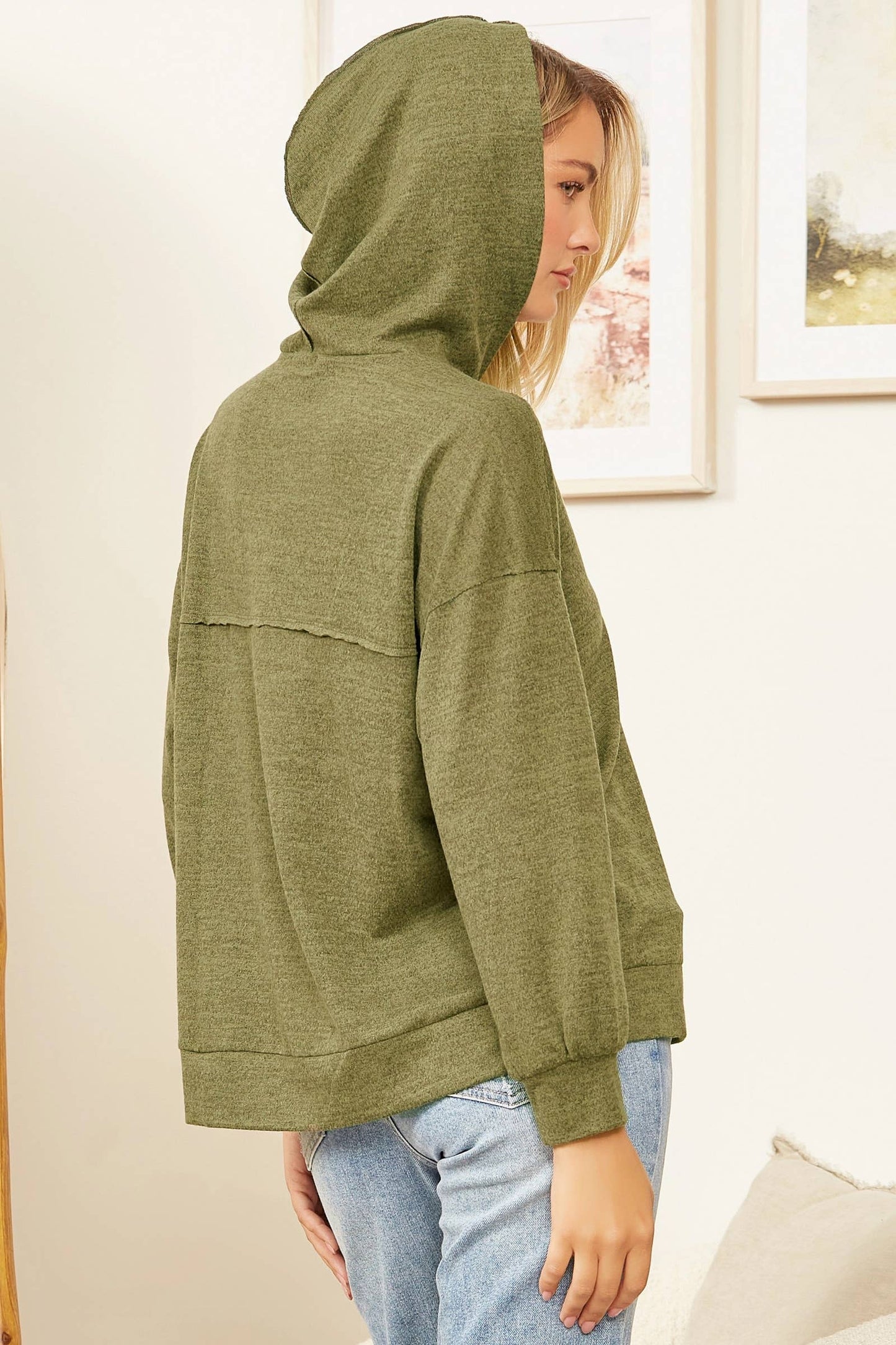 Solid Colored Oatmeal Gray Knitted Hoodie