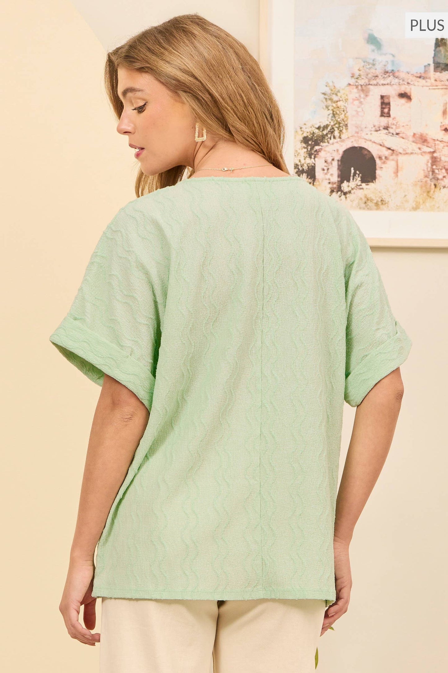 PLUS SIZE Textured Dolman Sleeve Top Blue