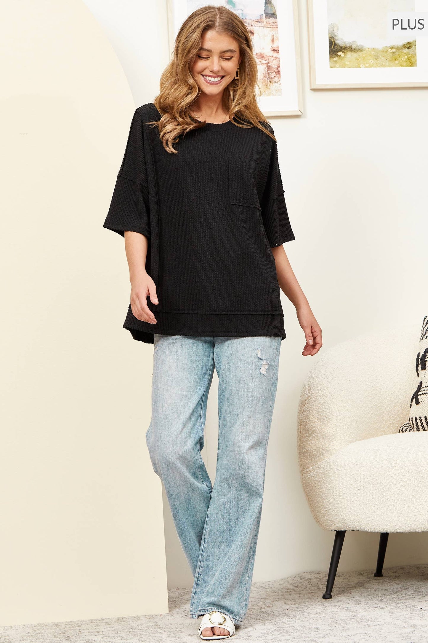 PLUS SIZE Half Sleeve Relaxed Pocket shirt White and peach