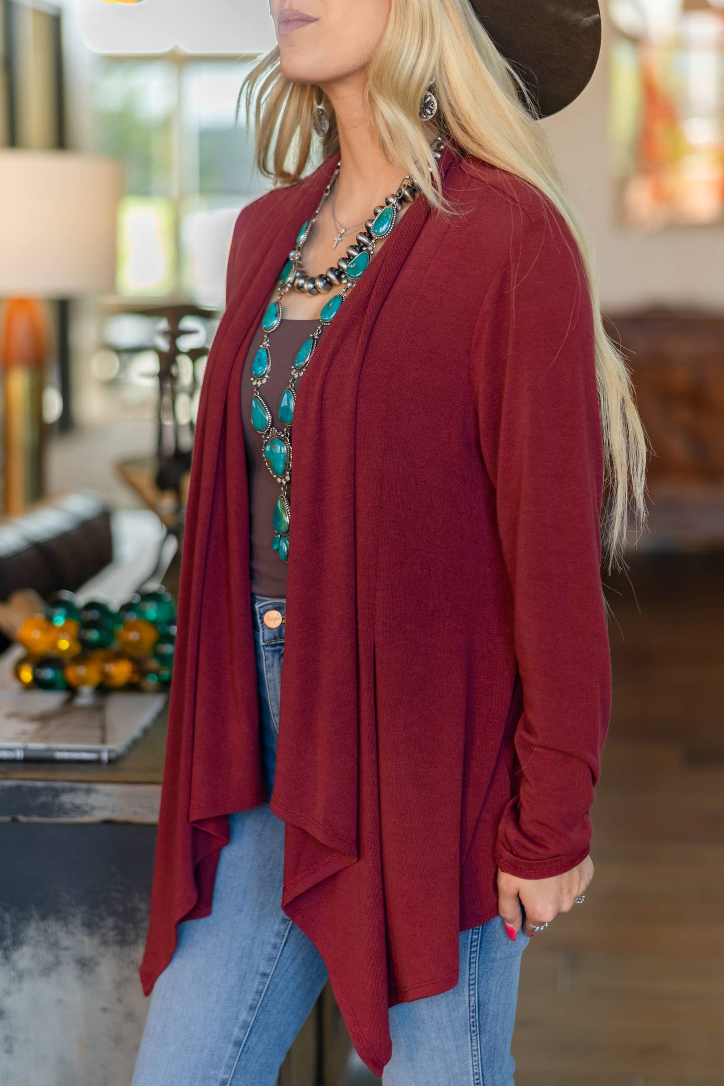 Soft Drape Open Front Chocolate Brown Cardigan