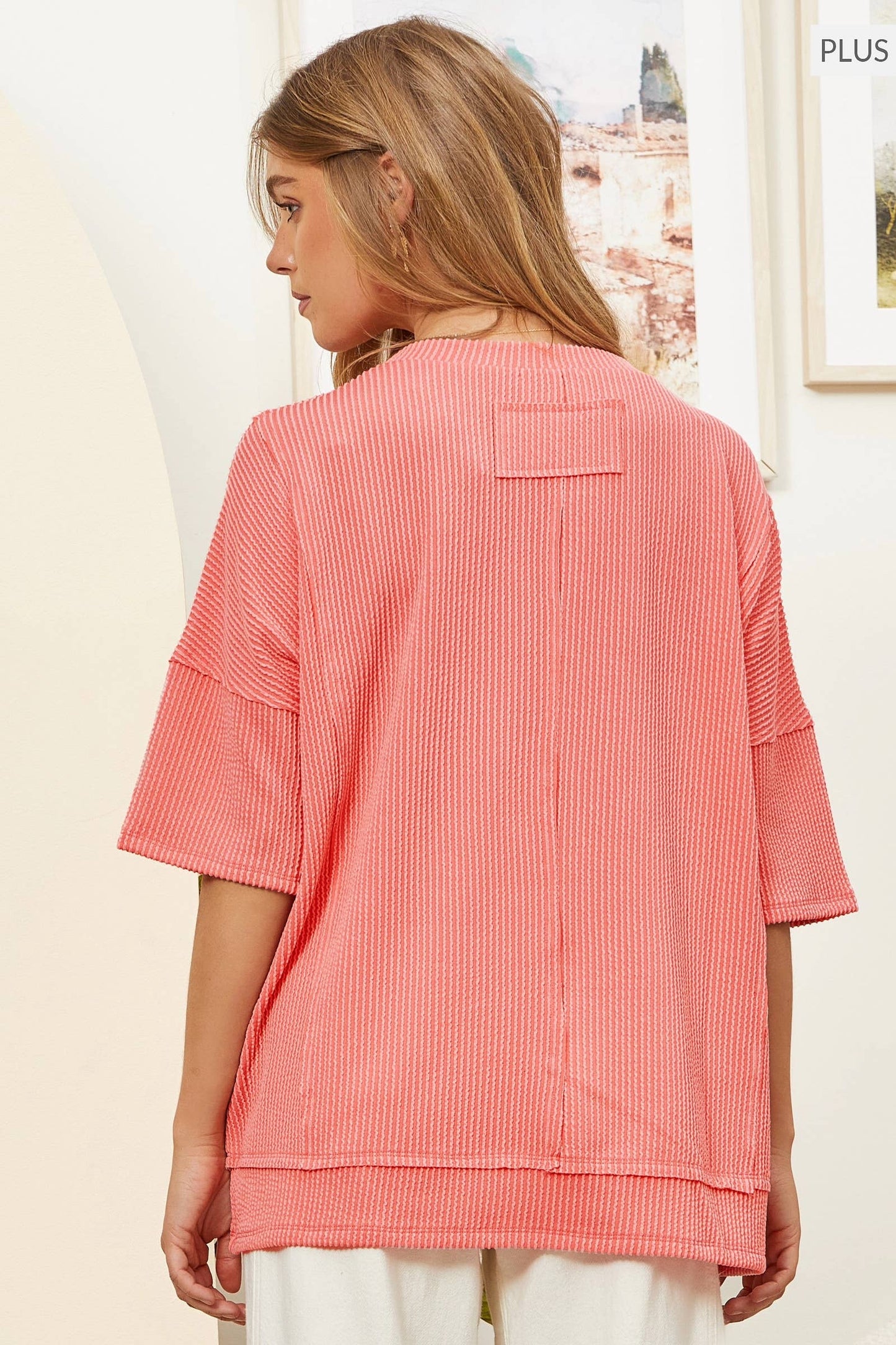 PLUS SIZE Half Sleeve Relaxed Pocket shirt White and peach