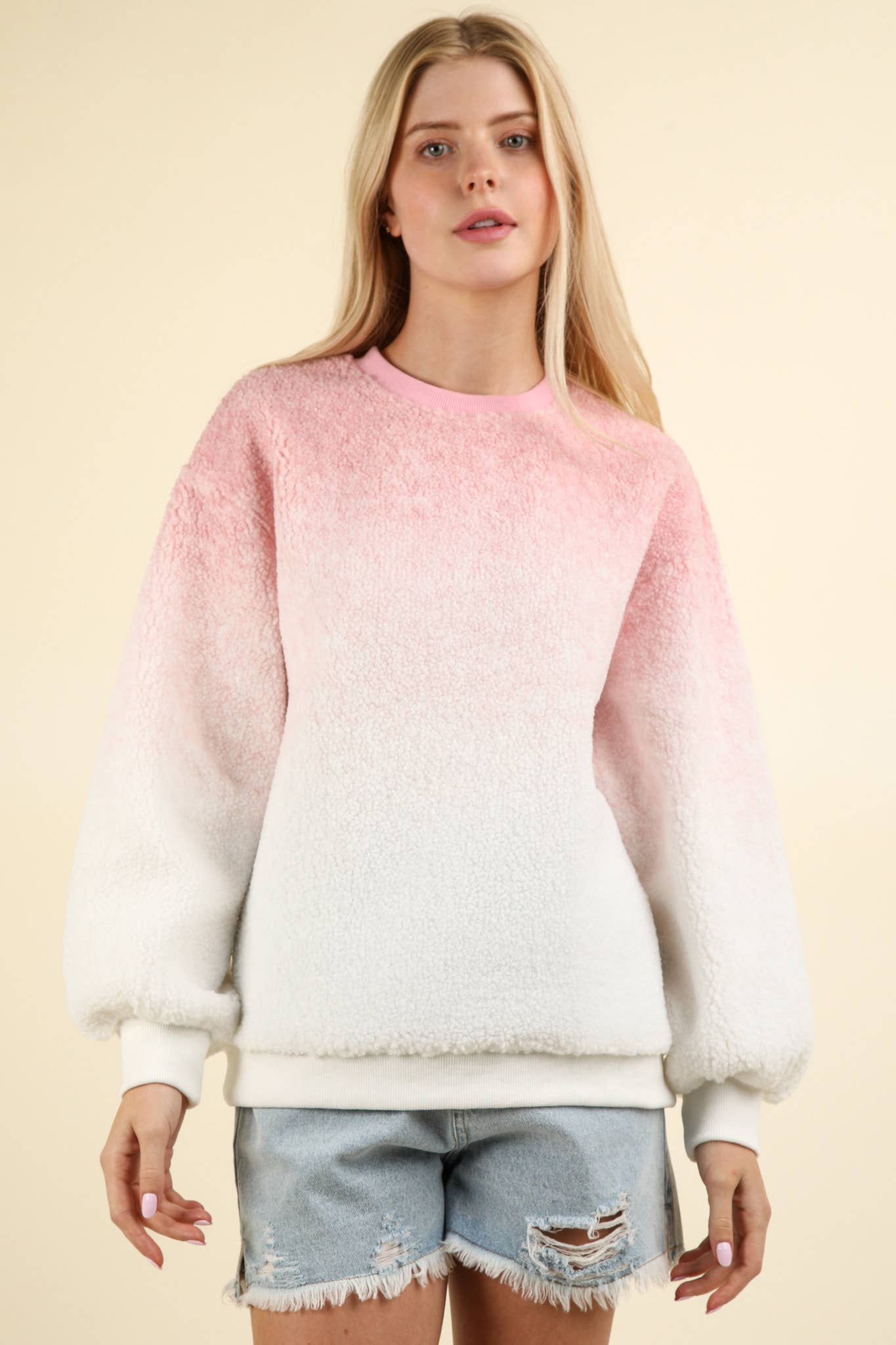 Pink Soft Fleece Warm Cozy Ombre Oversized Sweatshirt