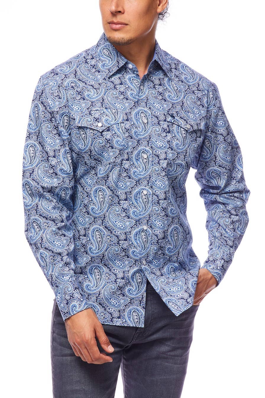 Brown and Blue Paisley Men's Western Shirt