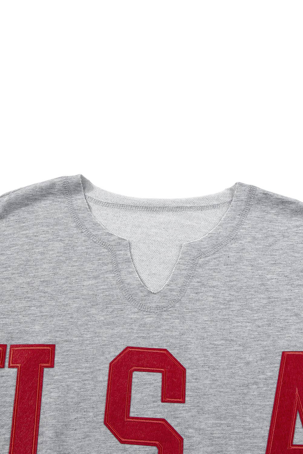 USA Lettering Patch Notched Neck Loose Tee