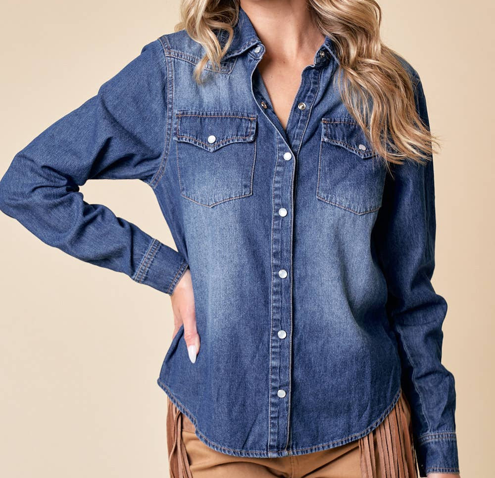 WESTERN DK WASH SNAP BUTTONS DENIM SHIRT