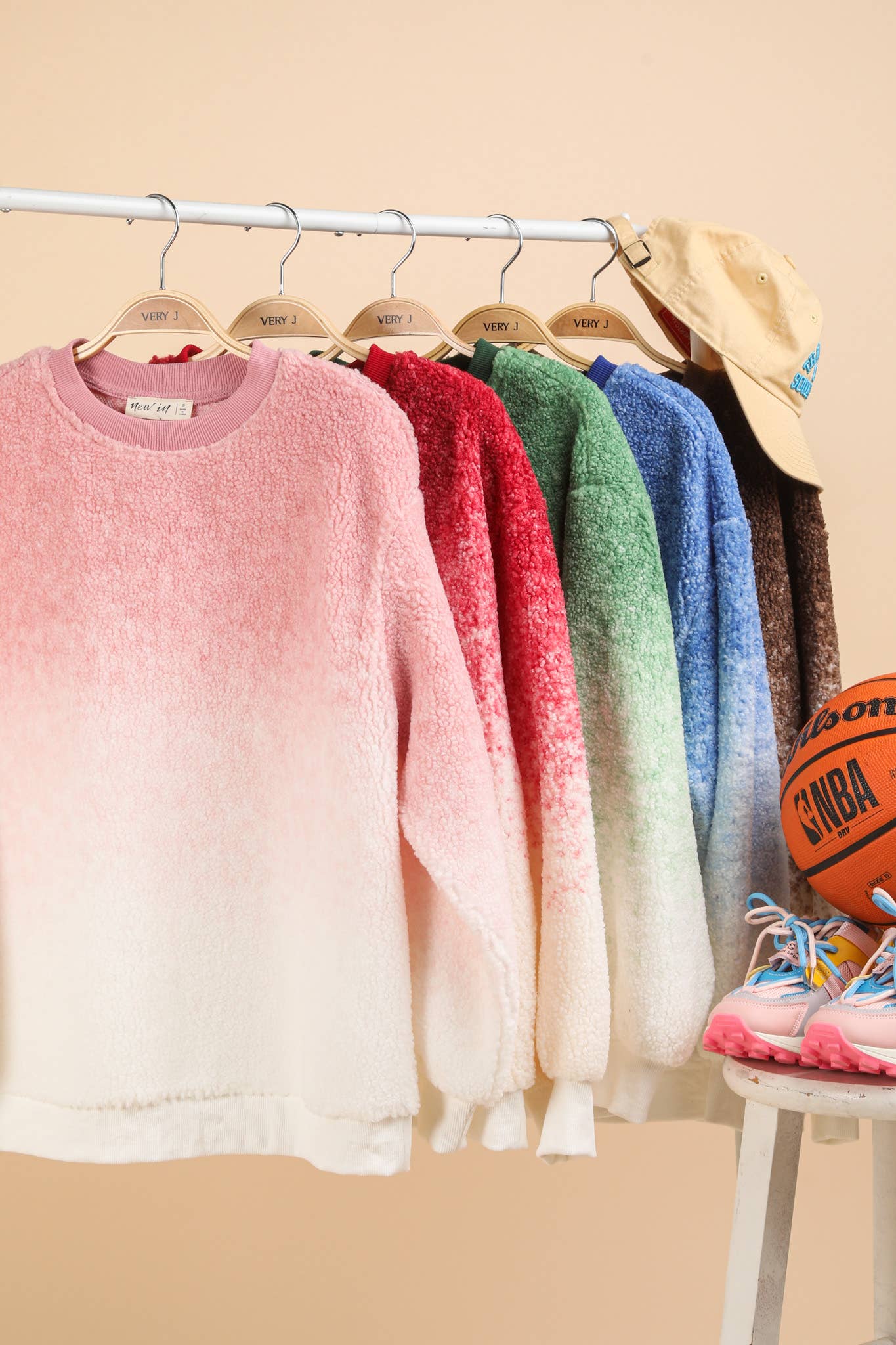 Pink Soft Fleece Warm Cozy Ombre Oversized Sweatshirt