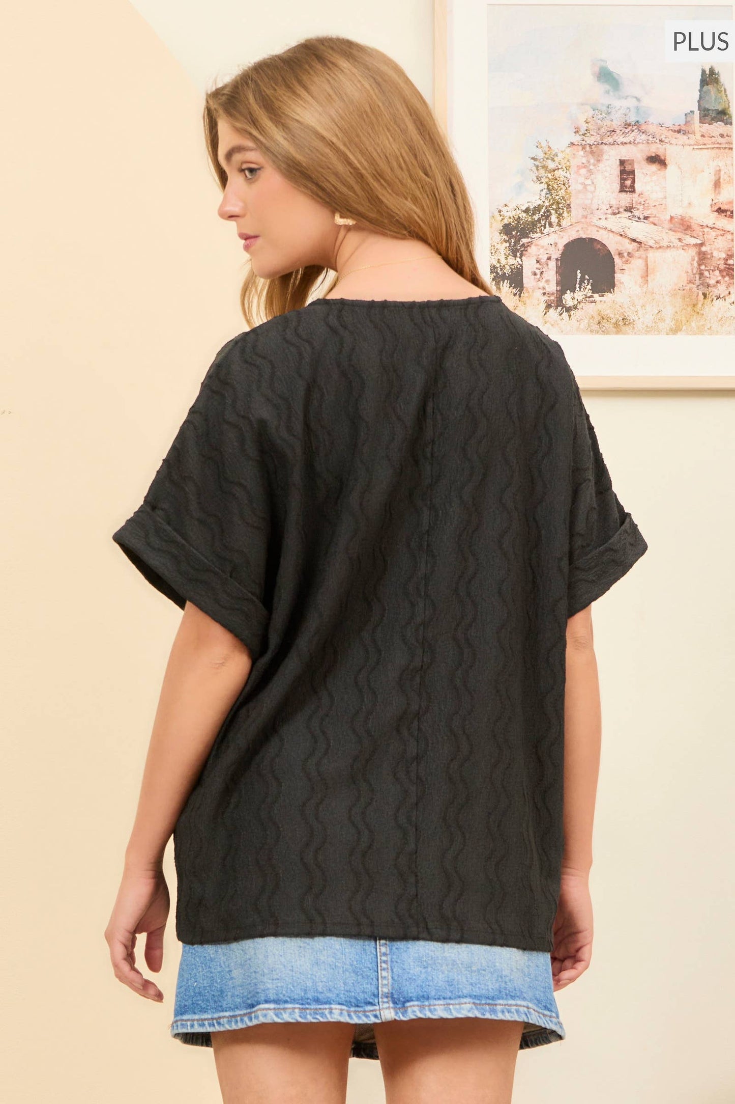 PLUS SIZE Textured Dolman Sleeve Top Blue