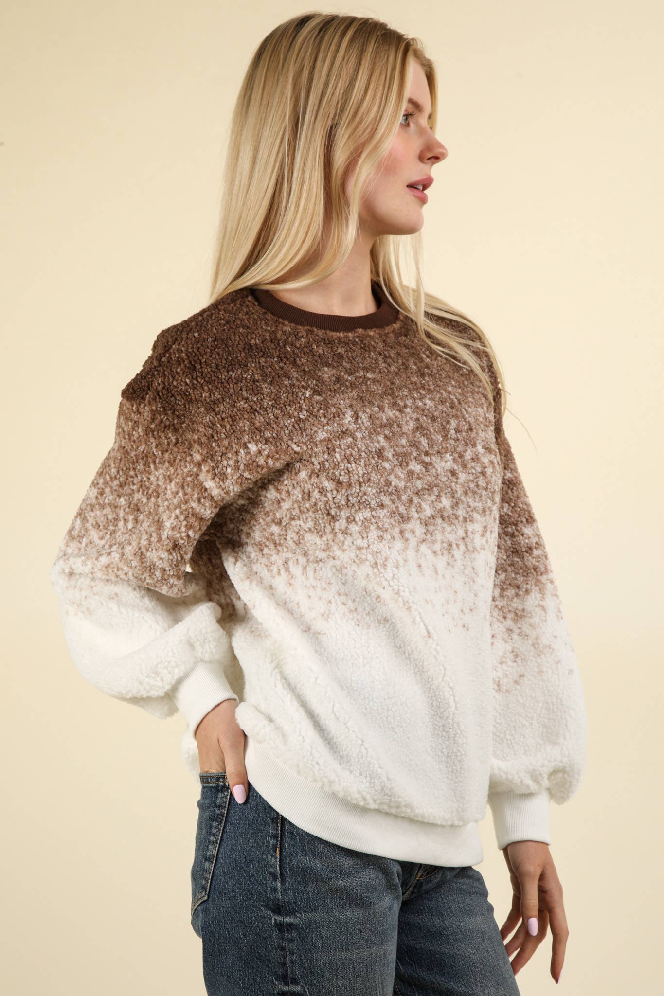 Pink Soft Fleece Warm Cozy Ombre Oversized Sweatshirt