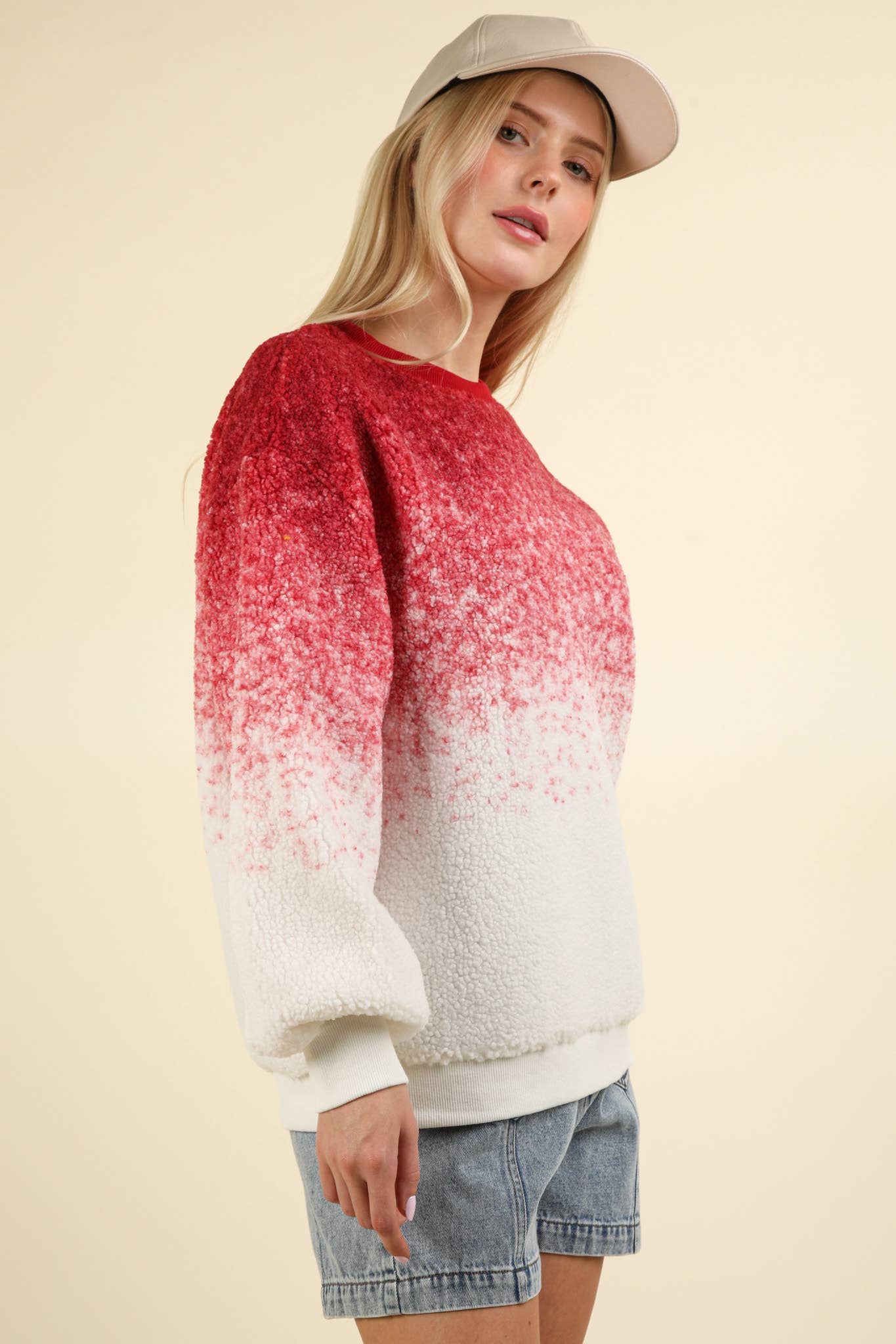 Pink Soft Fleece Warm Cozy Ombre Oversized Sweatshirt