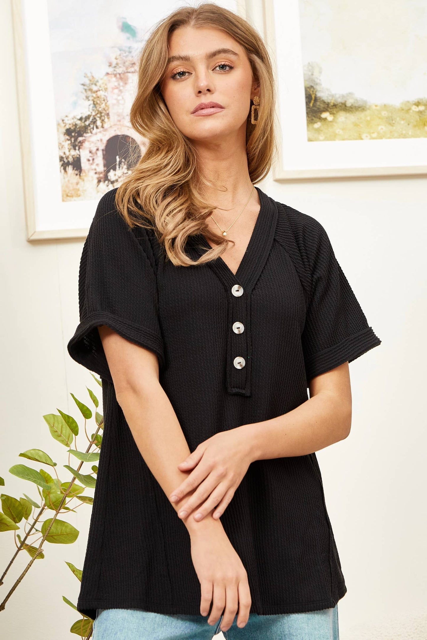 Black, Lilac, Coral Short Sleeve Shirt