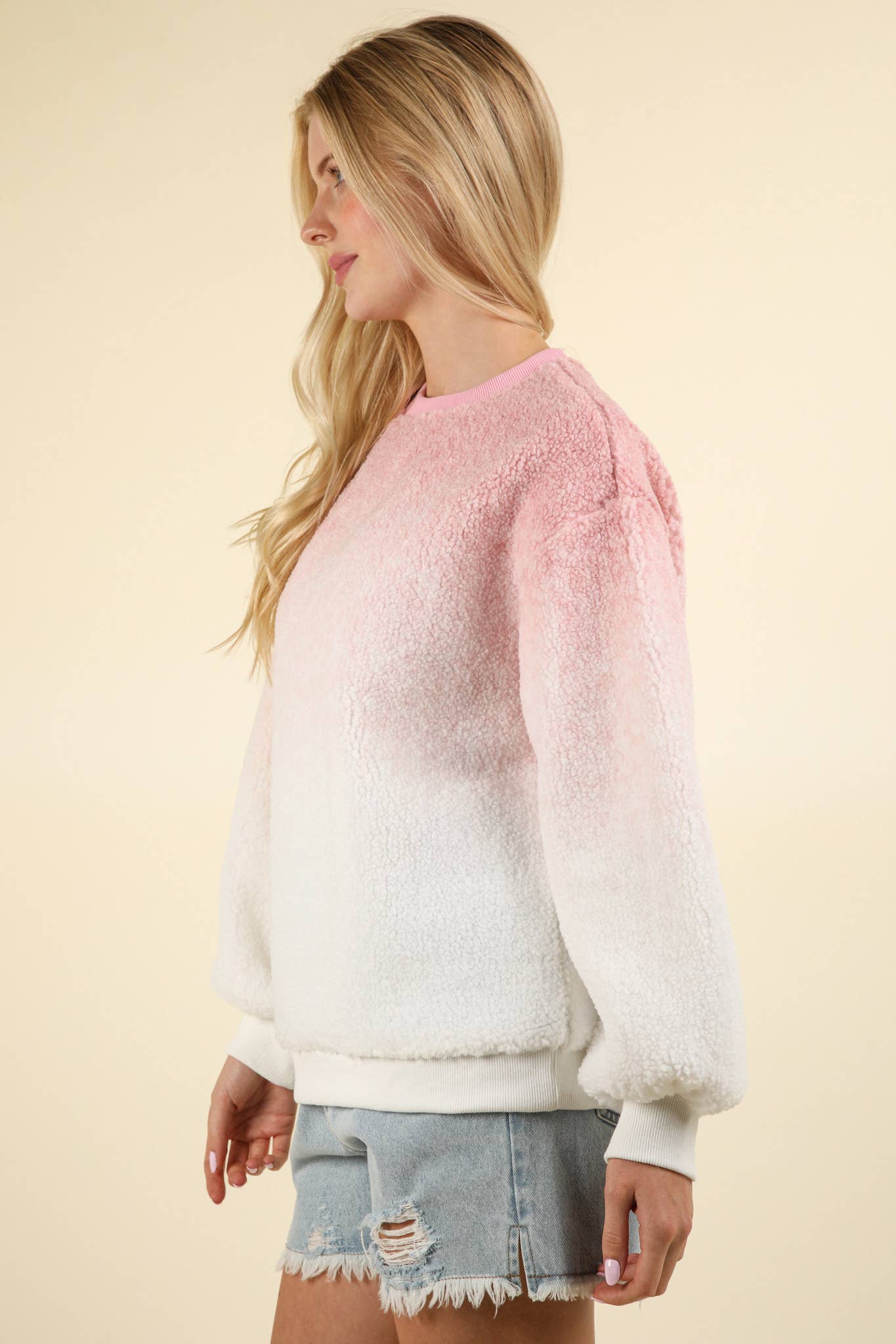 Pink Soft Fleece Warm Cozy Ombre Oversized Sweatshirt