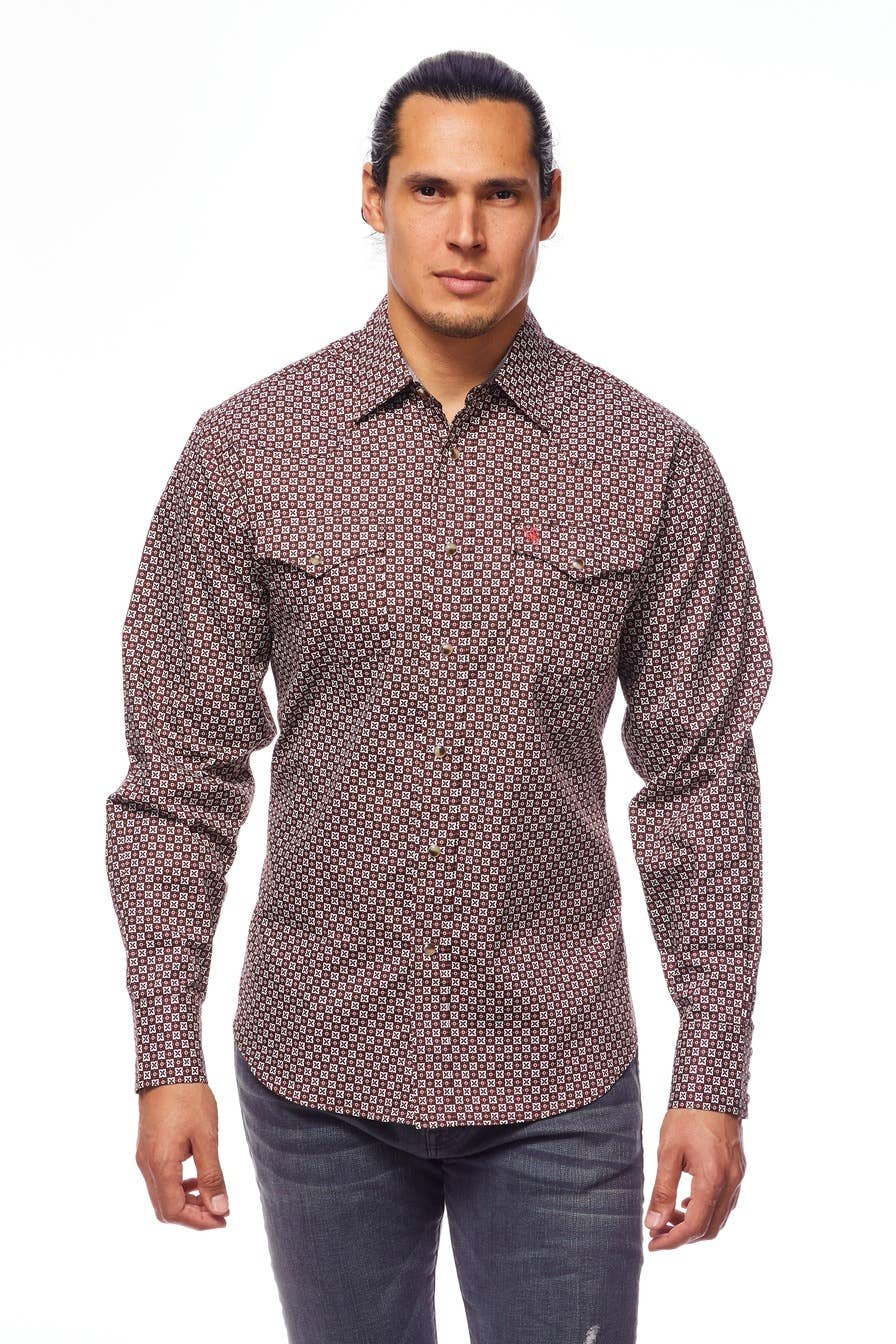 Brown and Blue Paisley Men's Western Shirt