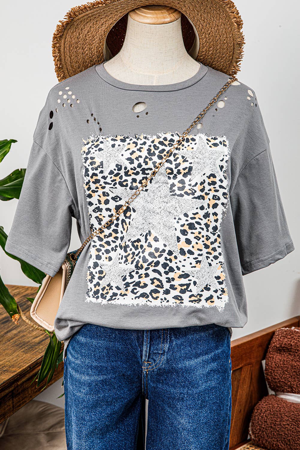 Western Stars Leopard Graphic Distressed Tee