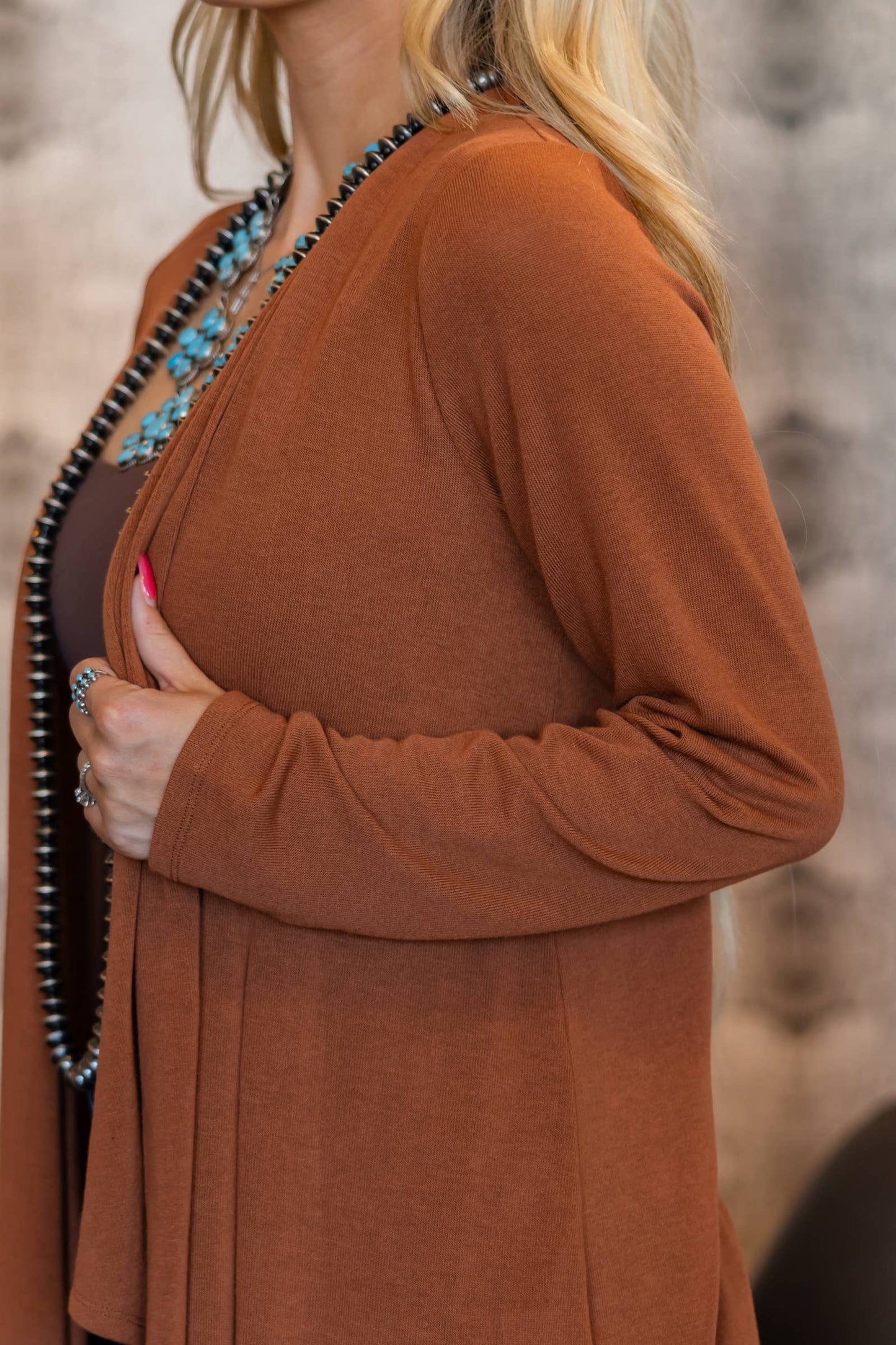 Soft Drape Open Front Chocolate Brown Cardigan