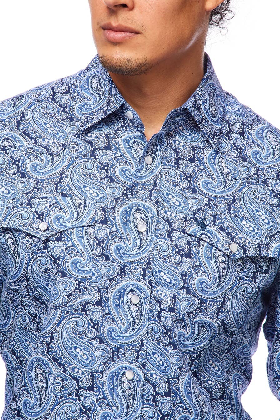Brown and Blue Paisley Men's Western Shirt