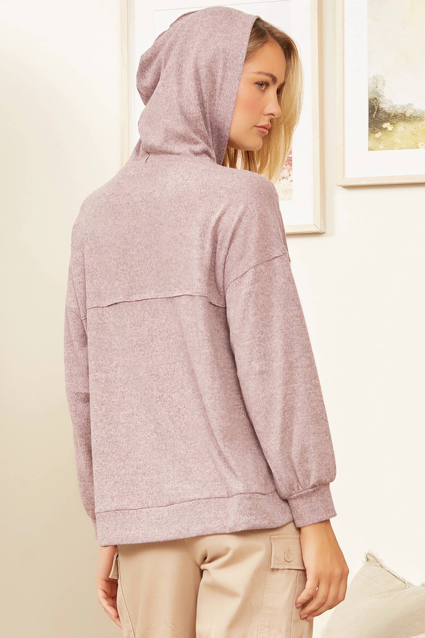 Solid Colored Oatmeal Gray Knitted Hoodie