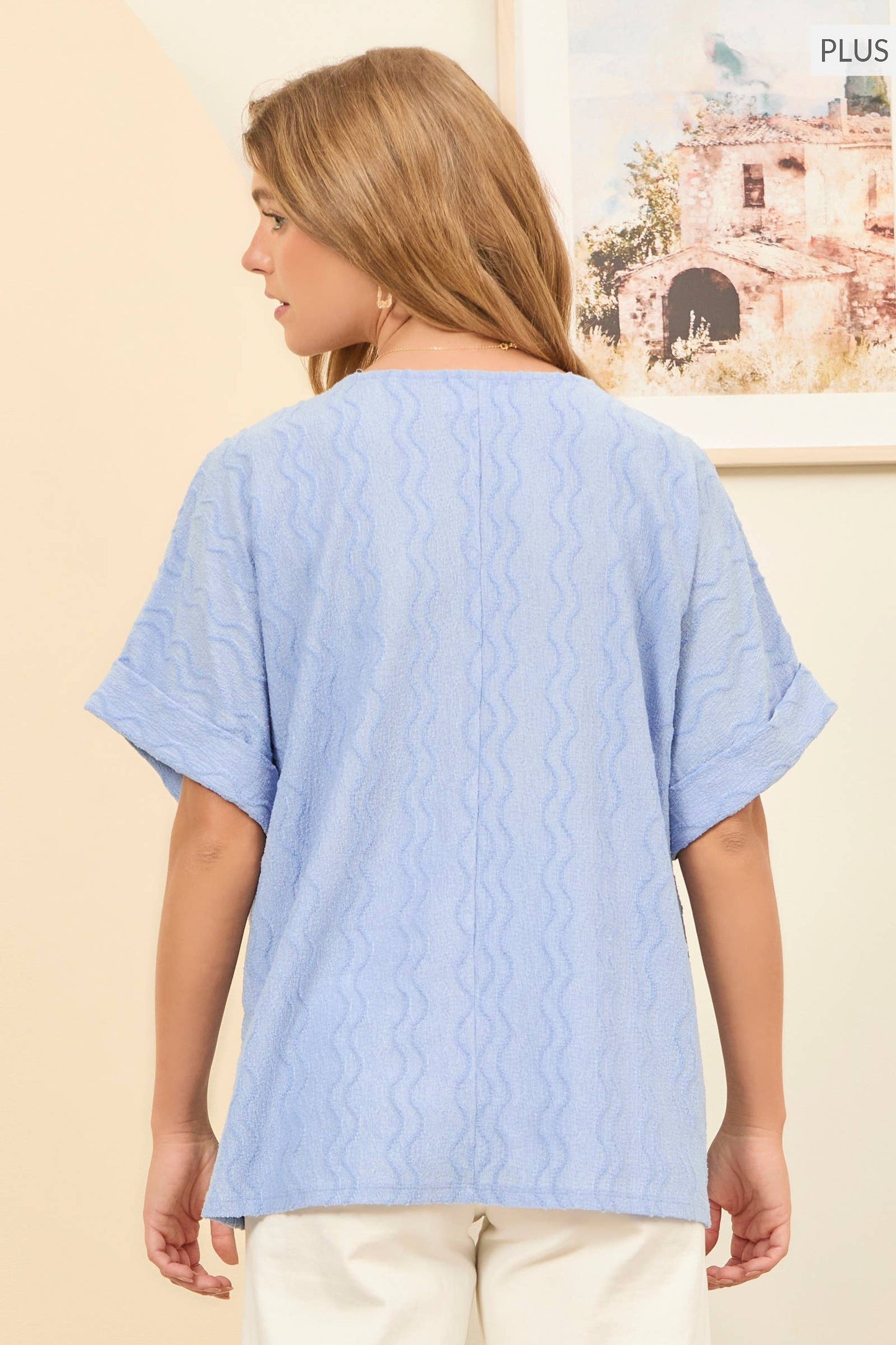 PLUS SIZE Textured Dolman Sleeve Top Blue