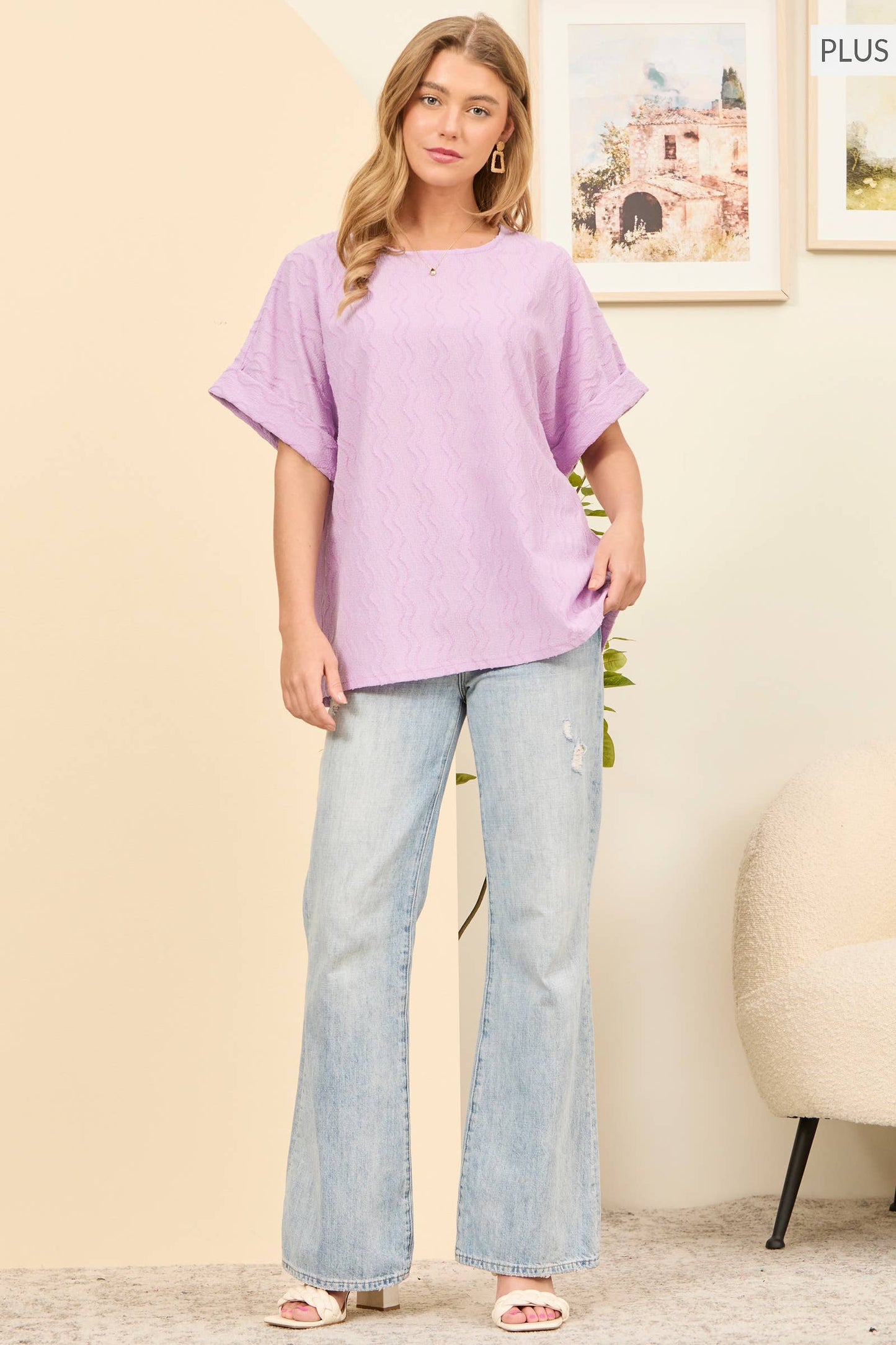 PLUS SIZE Textured Dolman Sleeve Top Blue