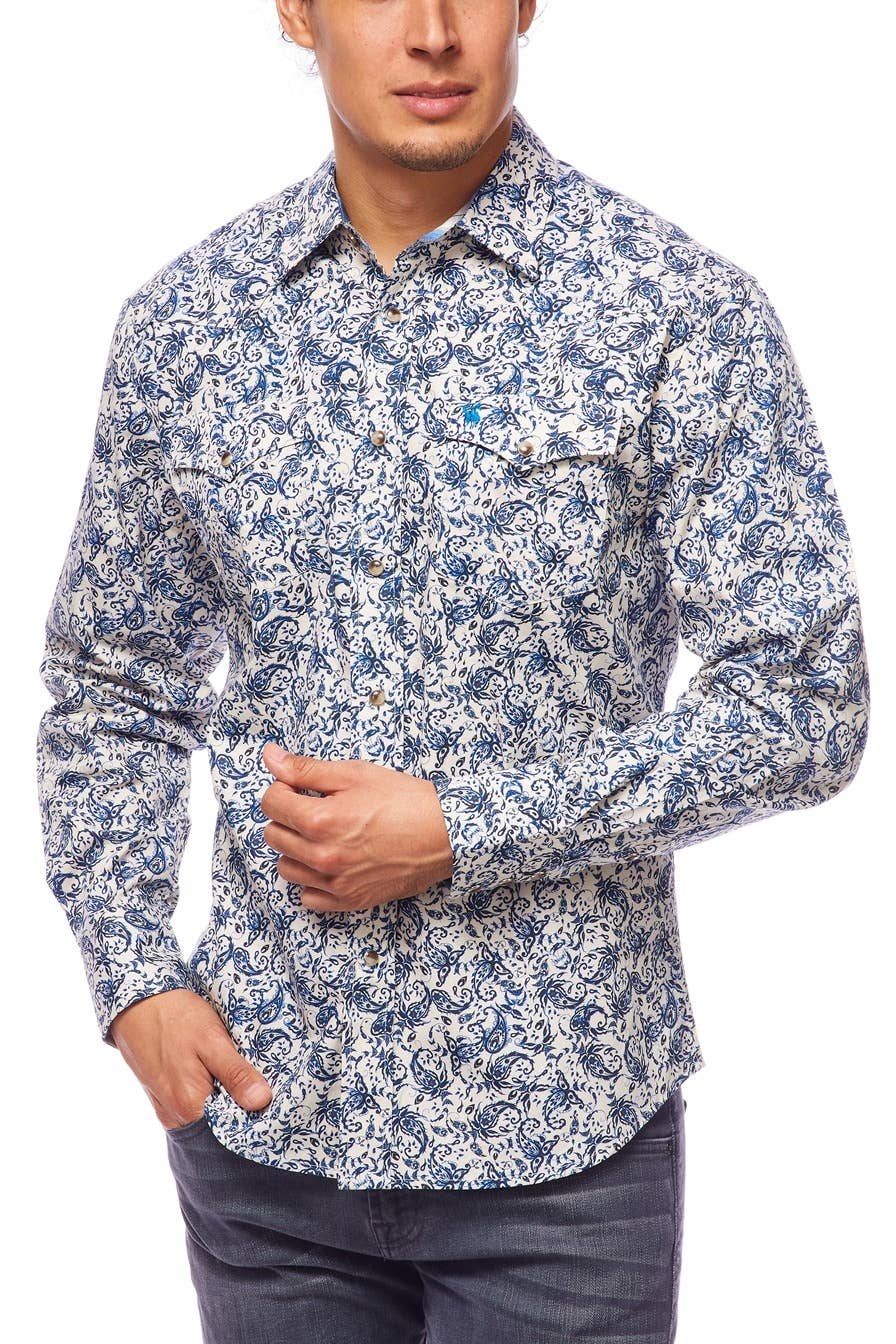 Brown and Blue Paisley Men's Western Shirt
