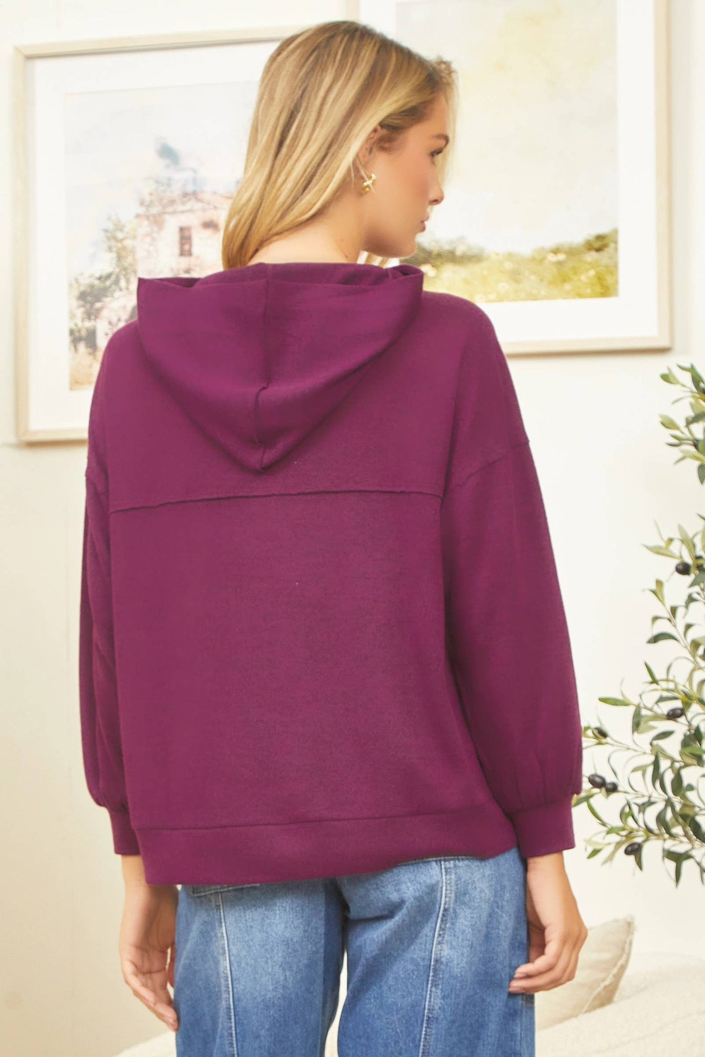 Solid Colored Oatmeal Gray Knitted Hoodie