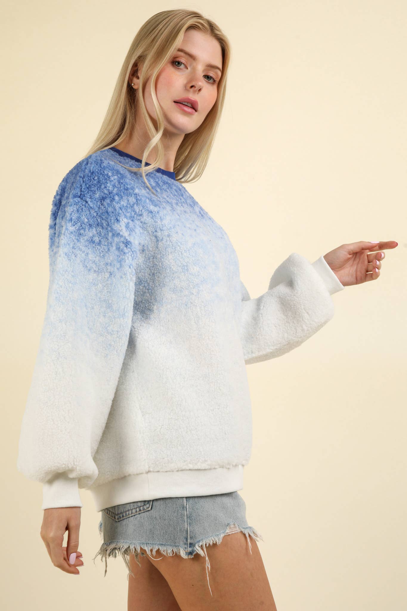 Pink Soft Fleece Warm Cozy Ombre Oversized Sweatshirt