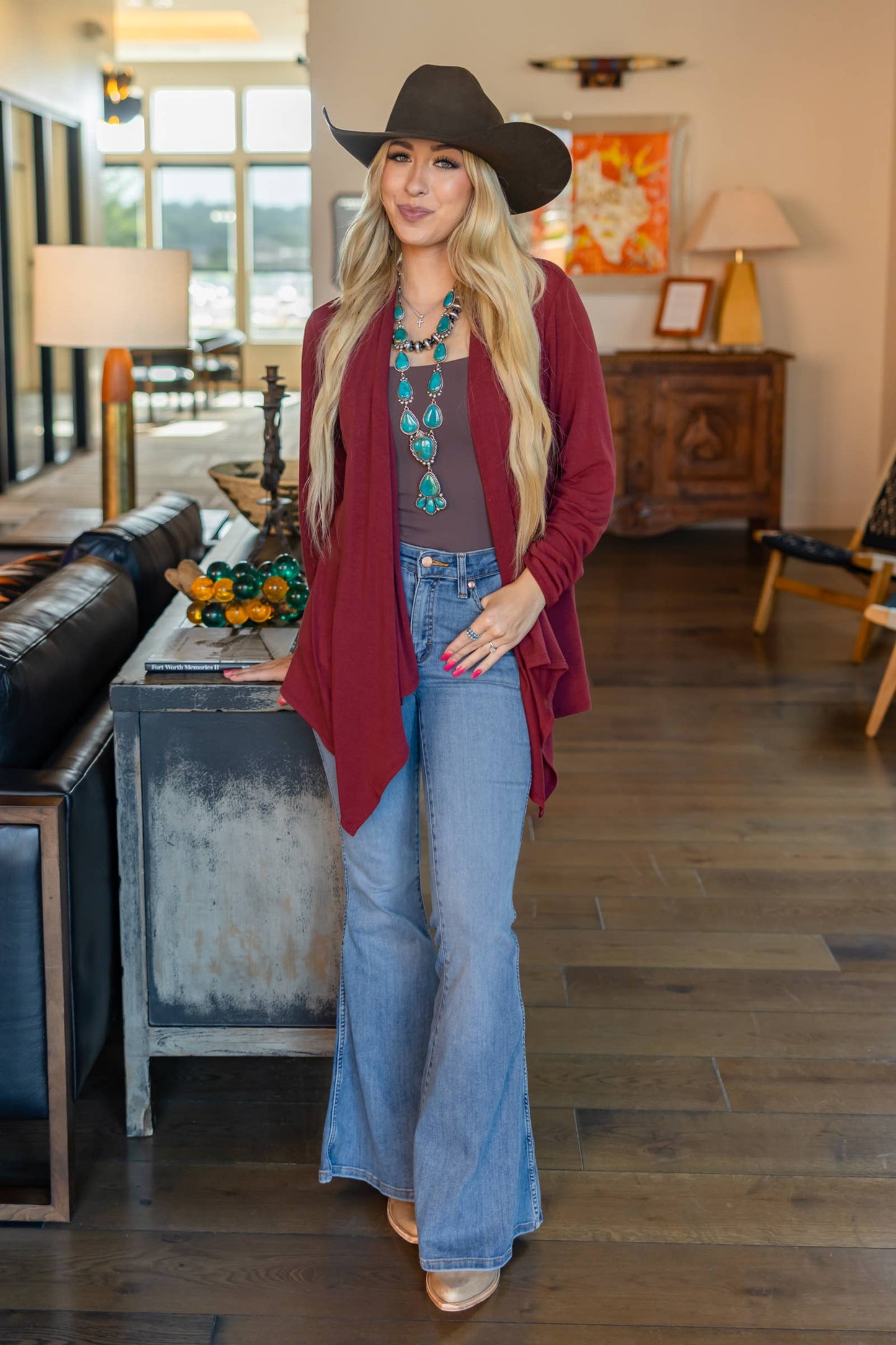 Soft Drape Open Front Chocolate Brown Cardigan