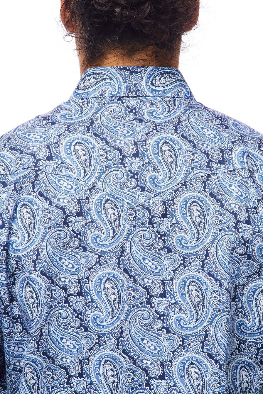Brown and Blue Paisley Men's Western Shirt