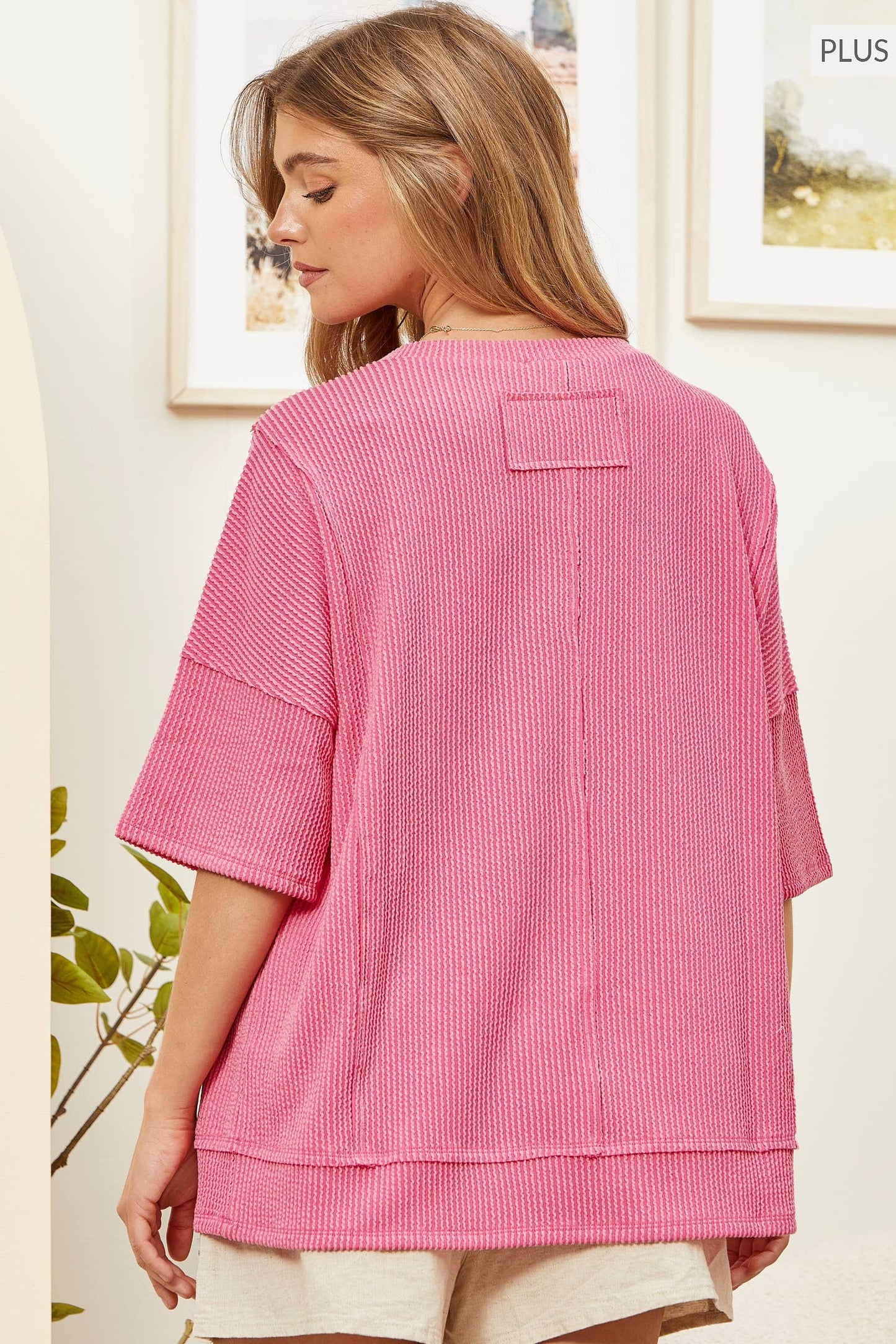 PLUS SIZE Half Sleeve Relaxed Pocket shirt White and peach
