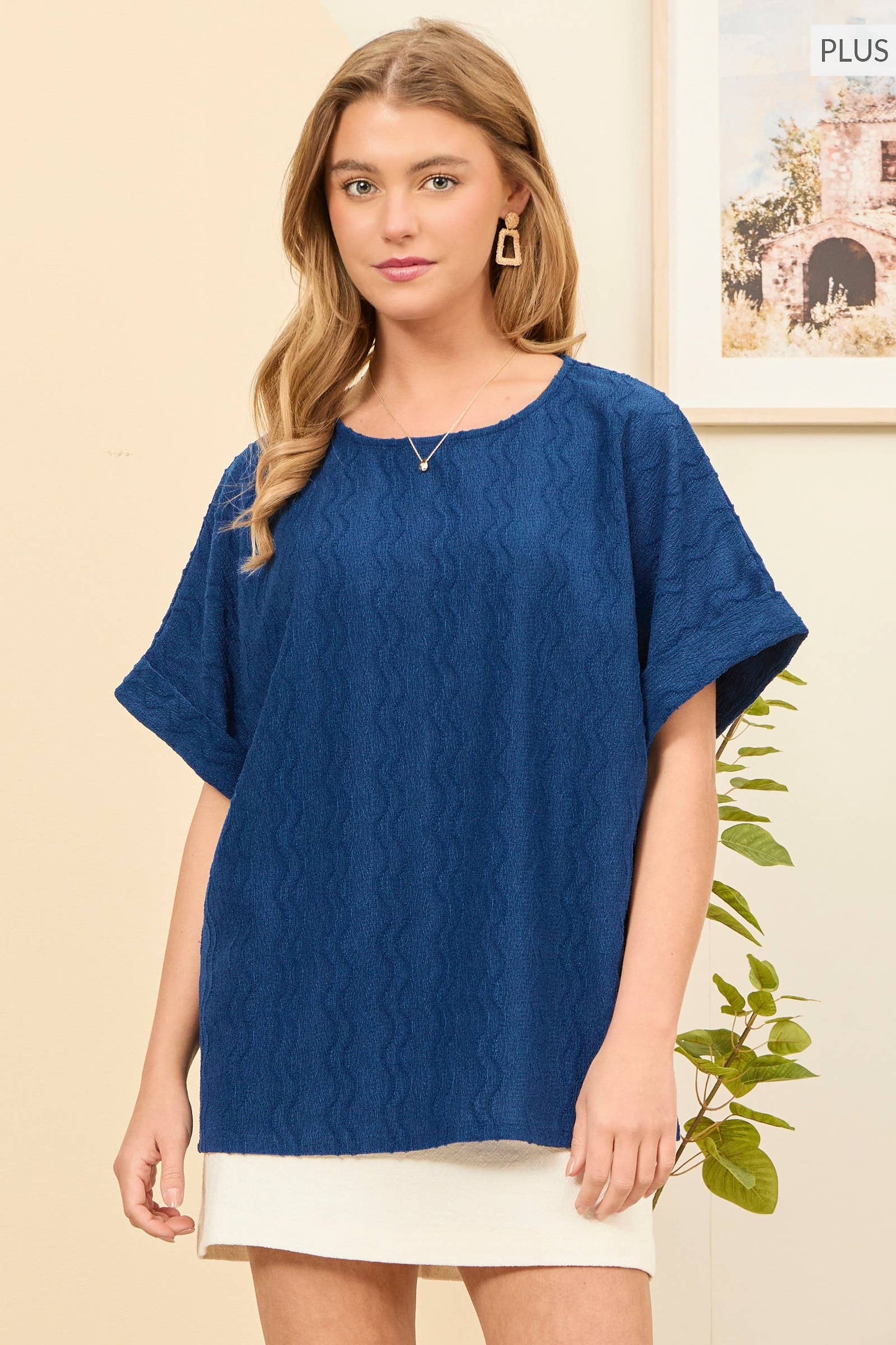 PLUS SIZE Textured Dolman Sleeve Top Blue