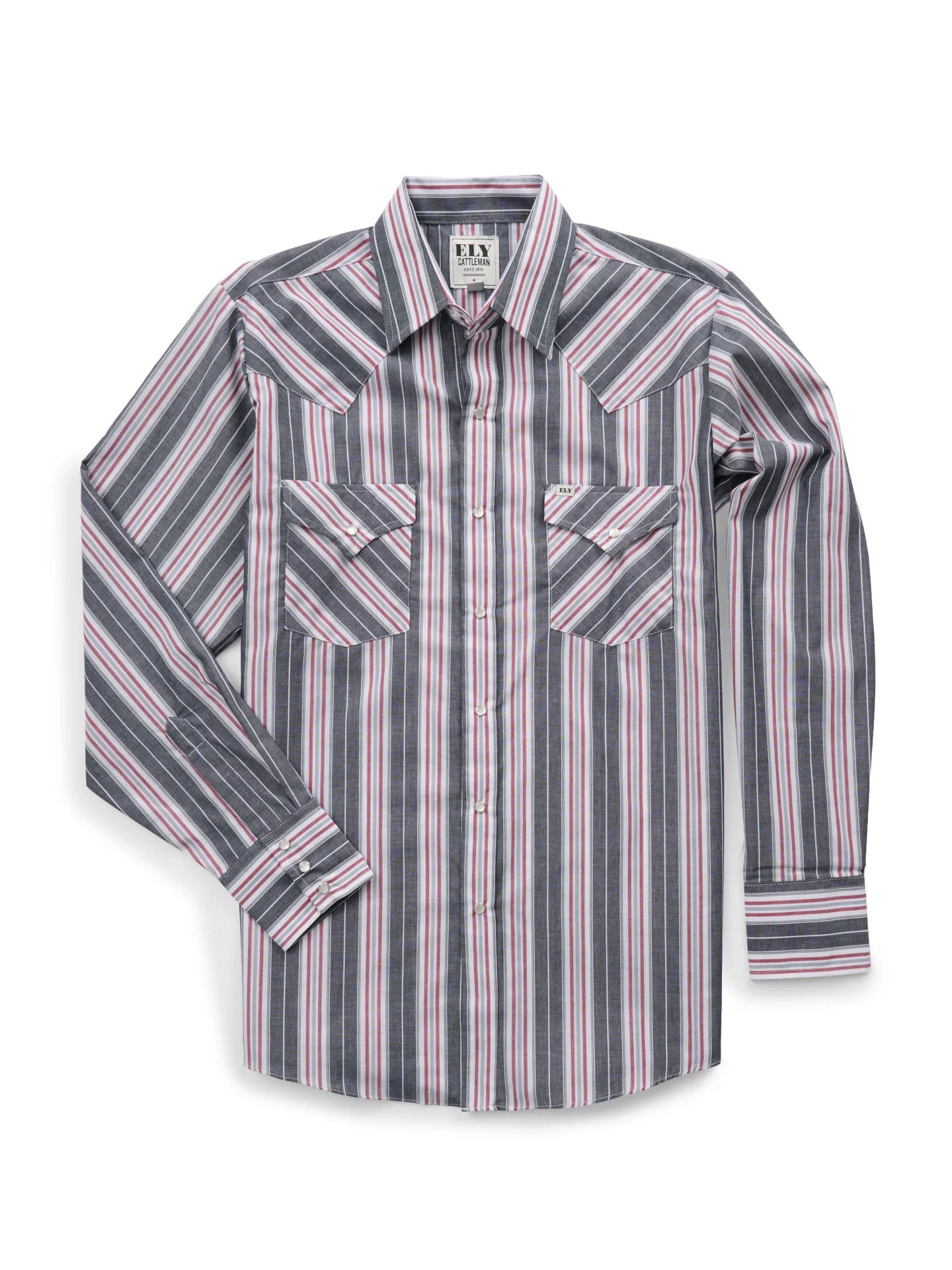 Men's Ely Cattleman Long Sleeve Stripe Western Snap Shirt - Charcoal