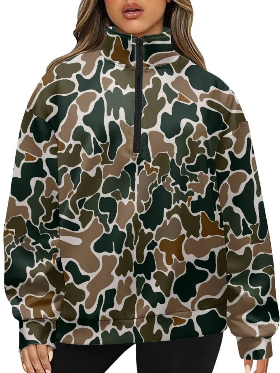 Hunting Green camo quarter zip sweatshirt