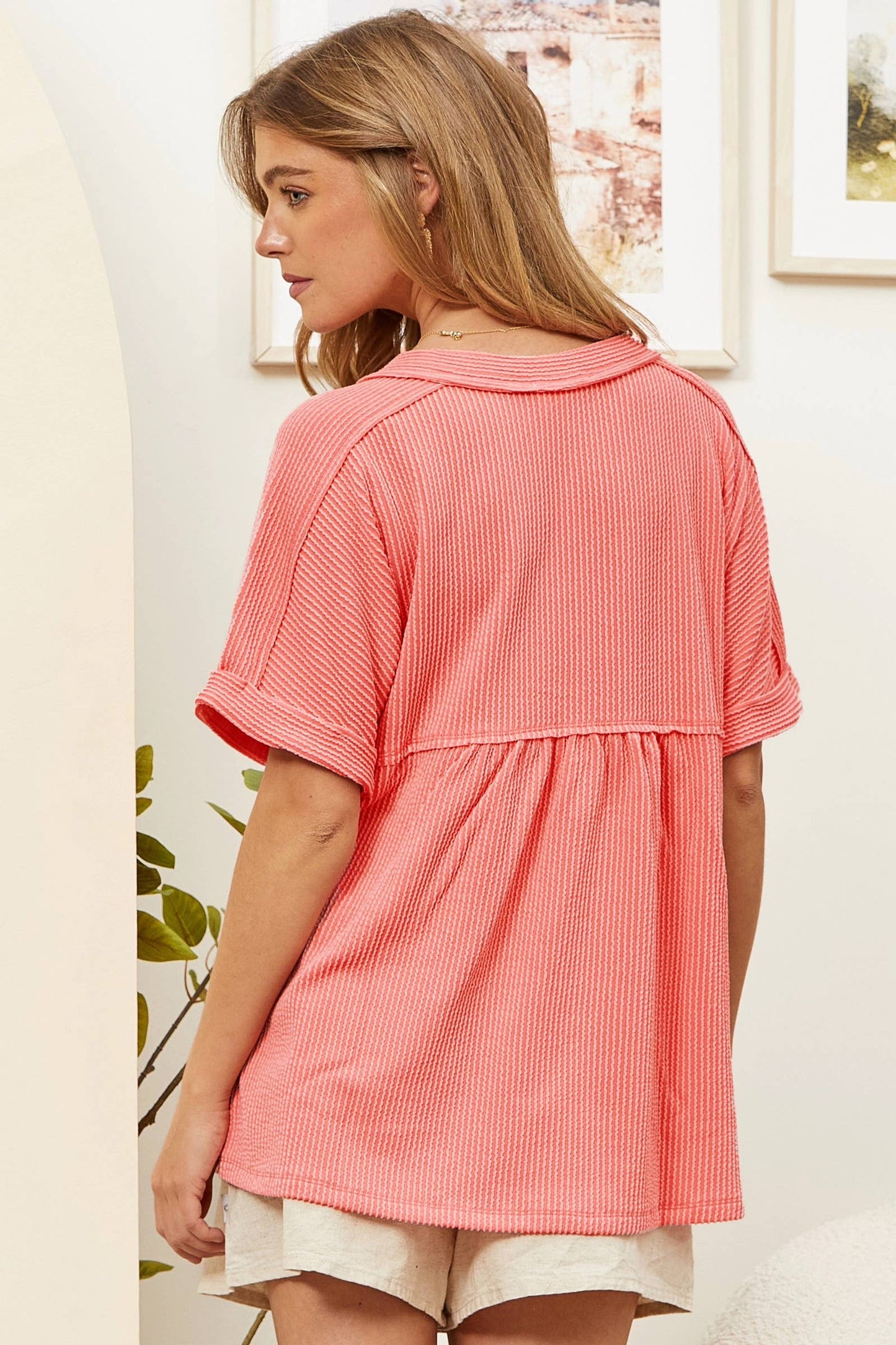 Black, Lilac, Coral Short Sleeve Shirt