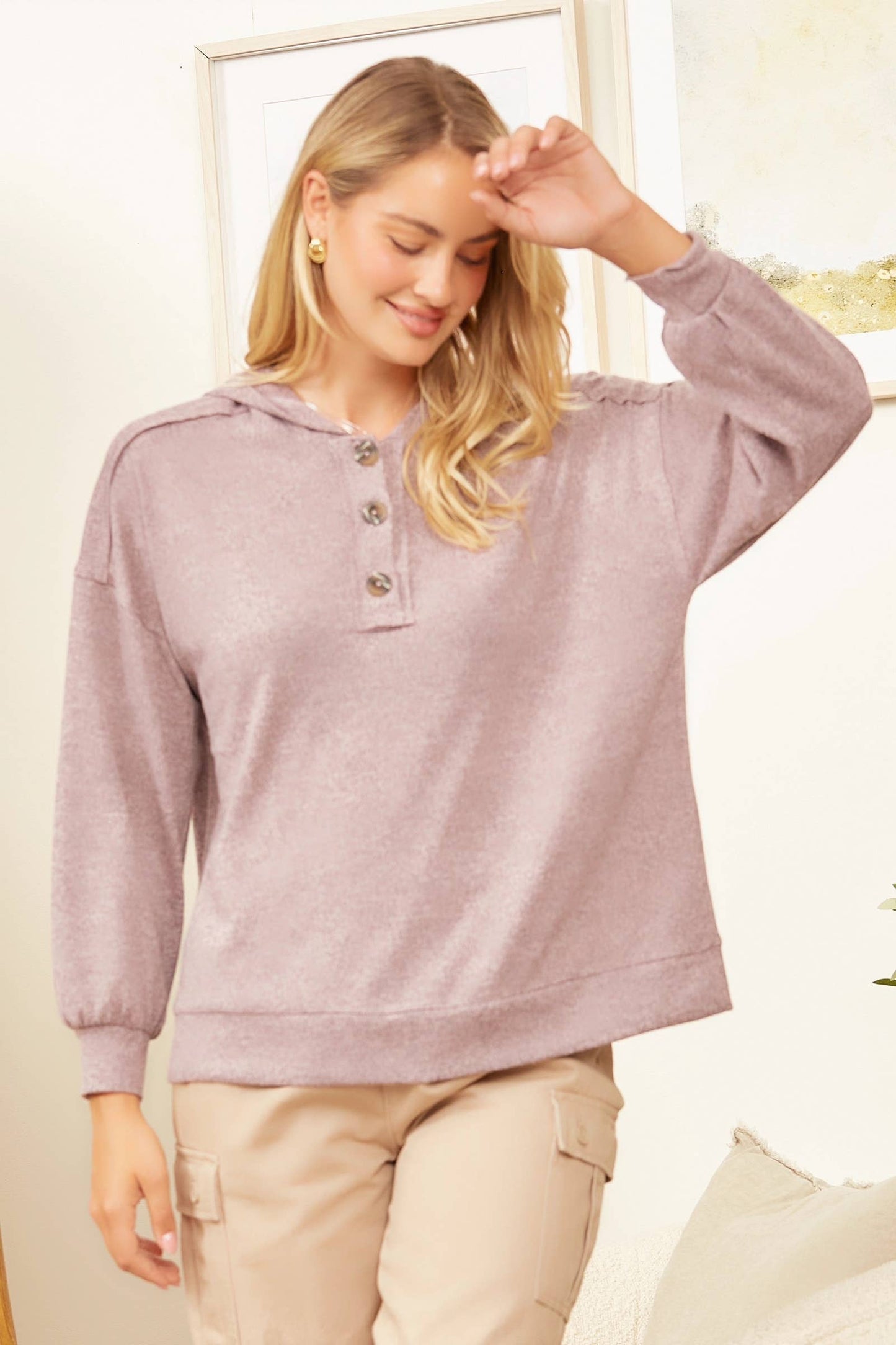 Solid Colored Oatmeal Gray Knitted Hoodie