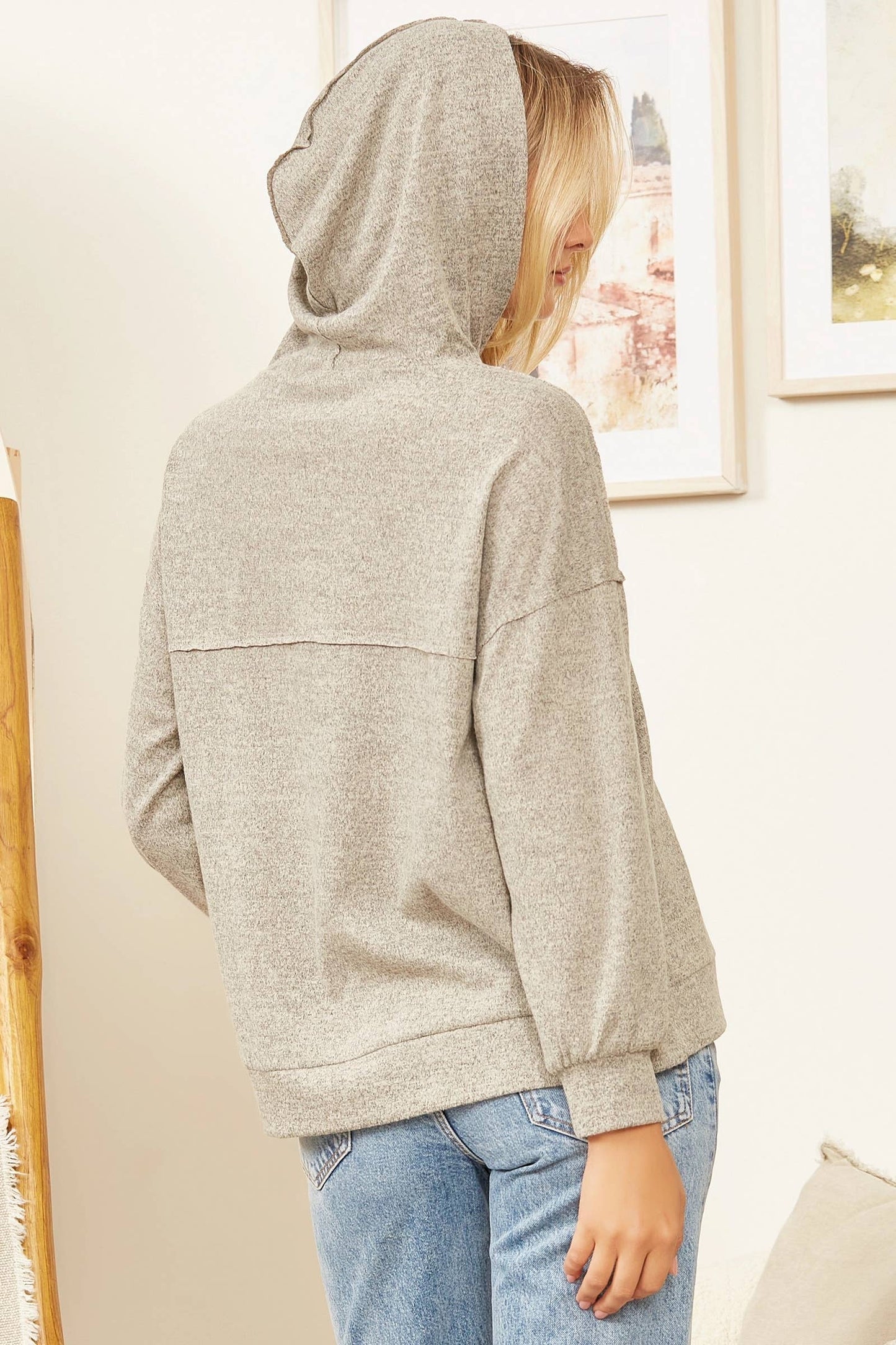 Solid Colored Oatmeal Gray Knitted Hoodie