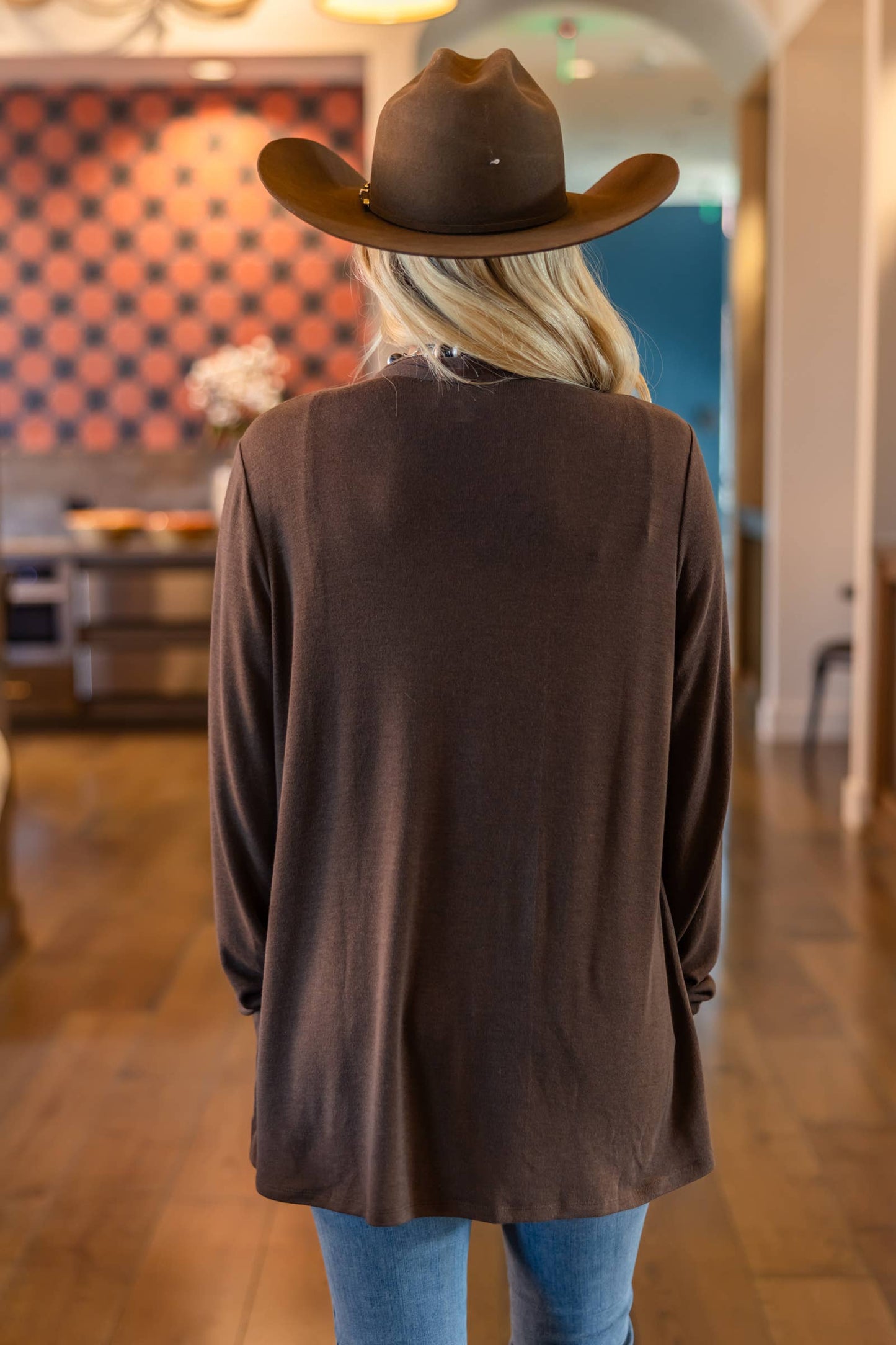 Soft Drape Open Front Chocolate Brown Cardigan